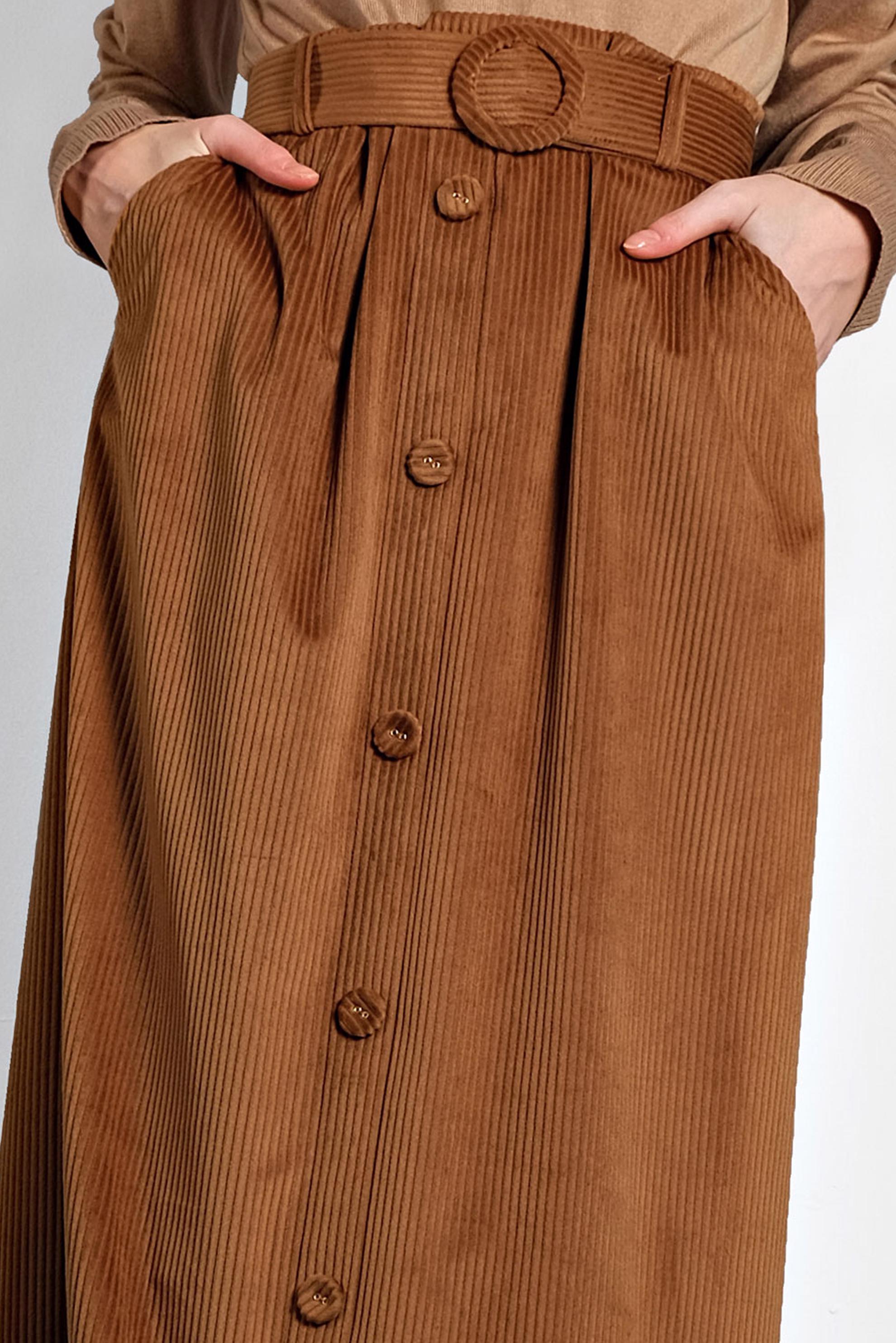 Tesettür giyim TABA DÜĞMELİ KEMERLİ KADİFE ETEK 60033 