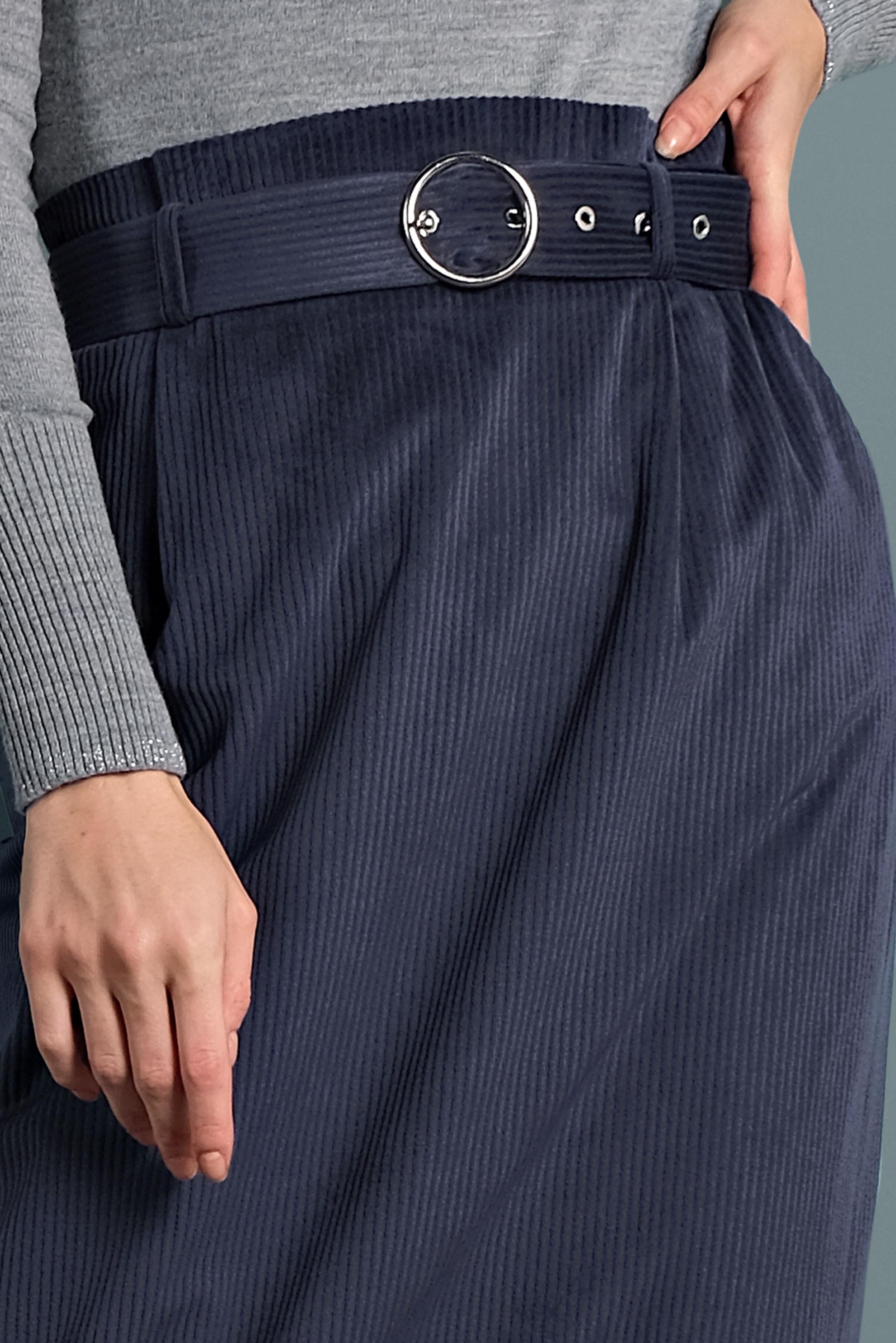 Tesettür giyim LACİVERT KEMERLİ KADİFE ETEK 60034