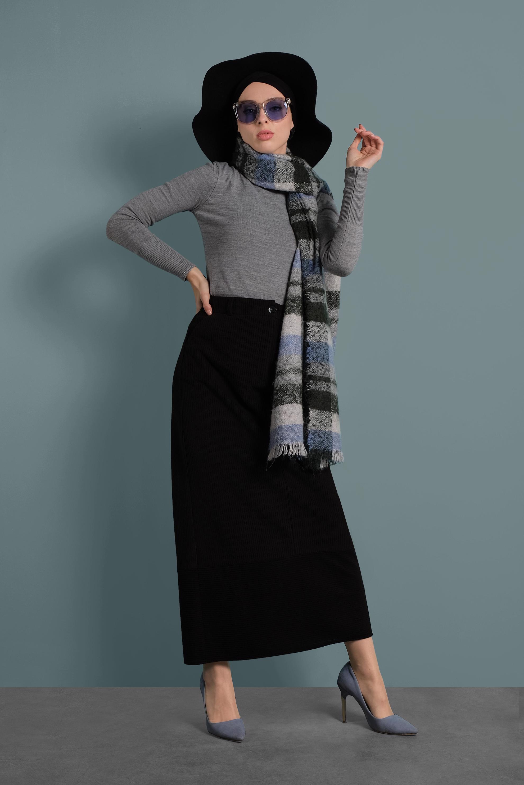 Tesettür giyim SİYAH KADİFE ETEK 60035 