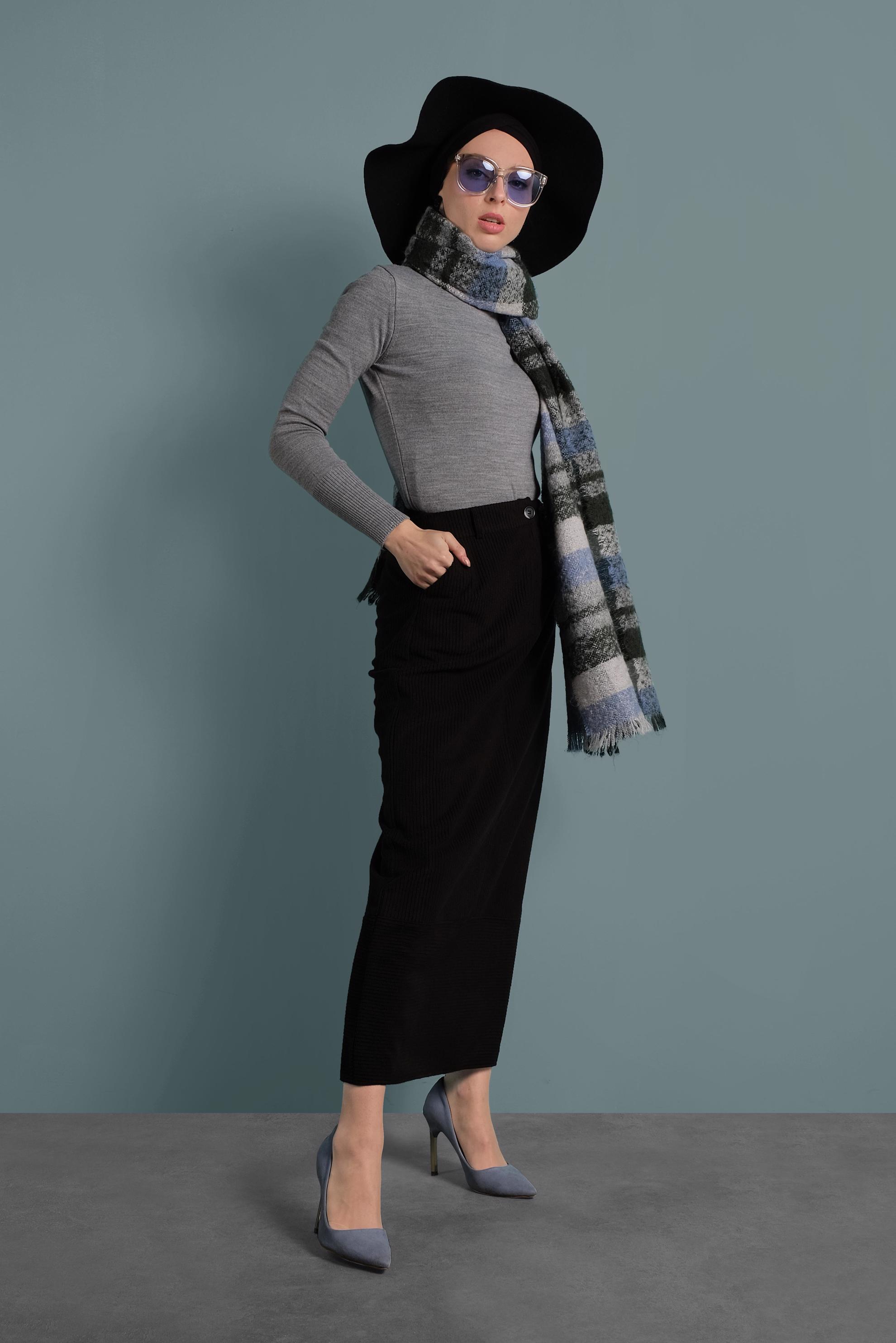 Tesettür giyim SİYAH KADİFE ETEK 60035 