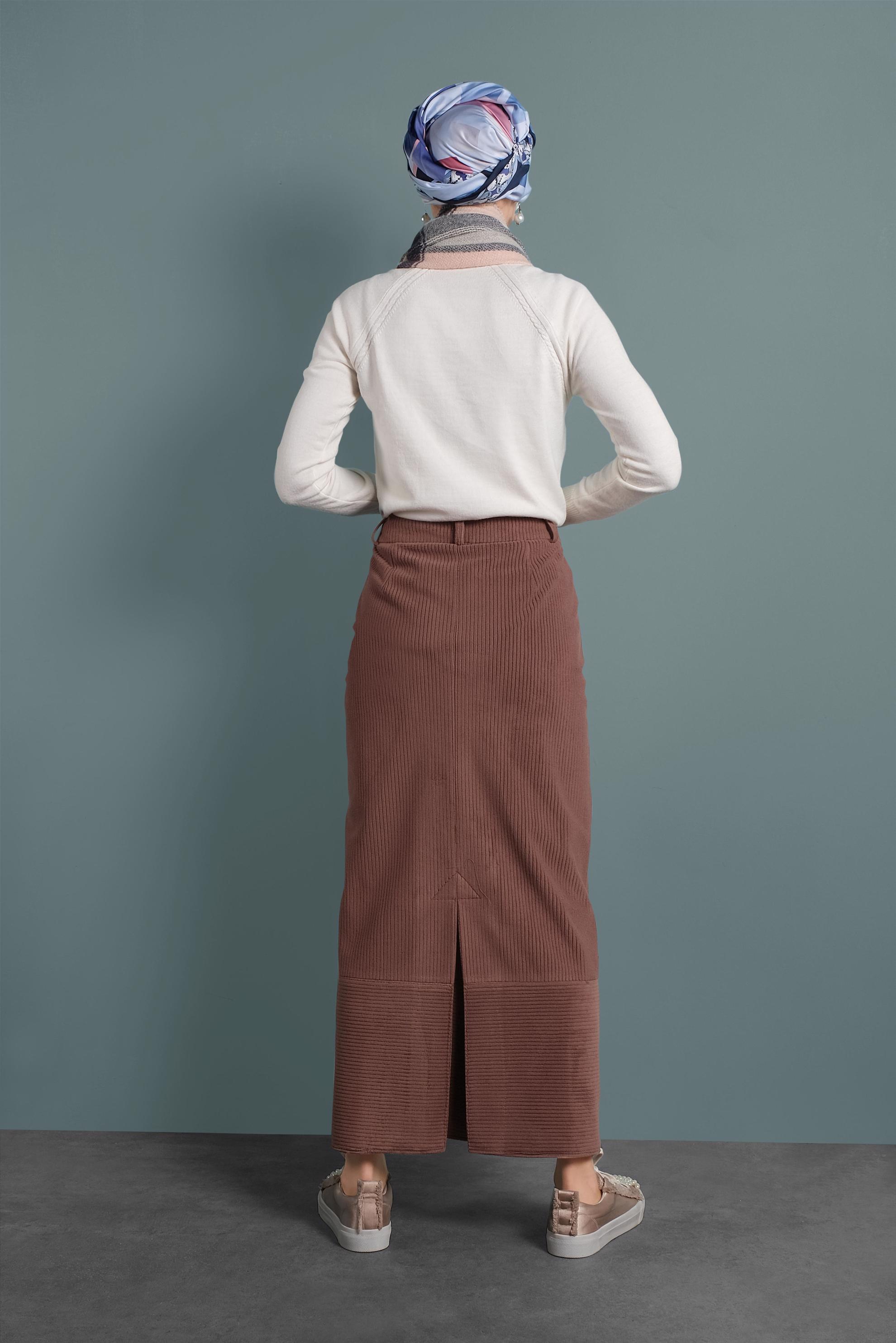 Tesettür giyim KAHVE KADİFE ETEK 60035 