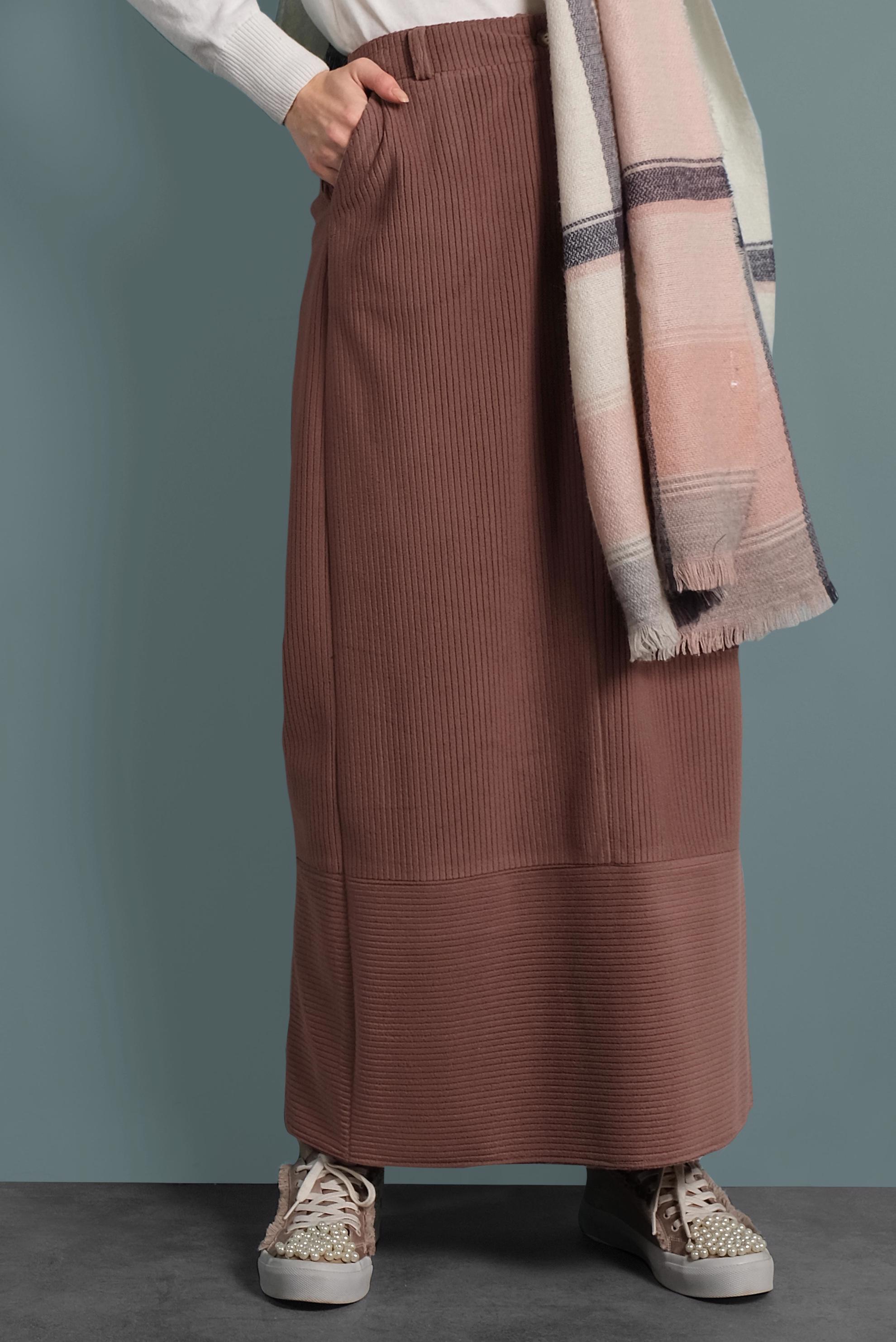 Tesettür giyim KAHVE KADİFE ETEK 60035 