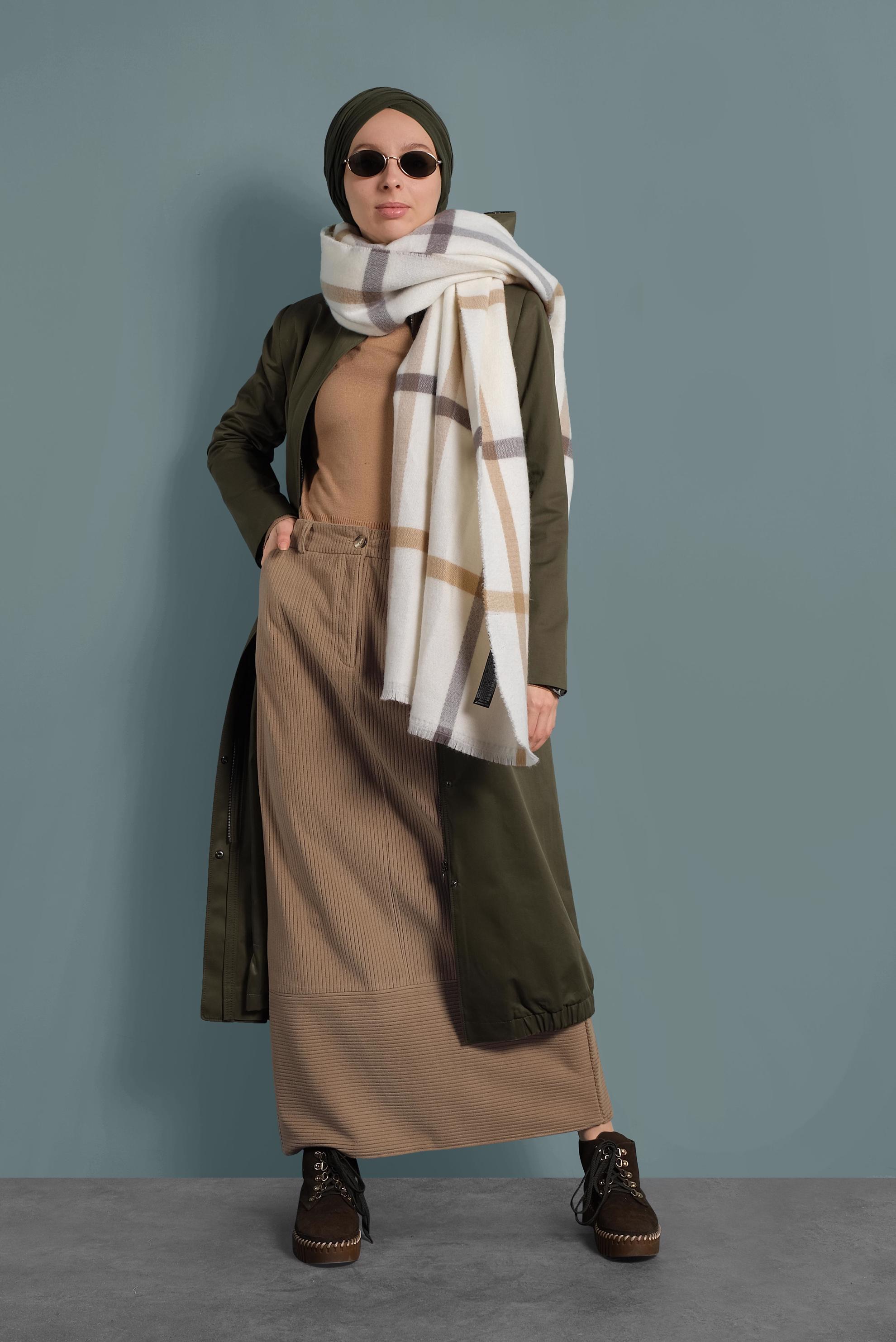 Tesettür giyim KAHVE KADİFE ETEK 60035 