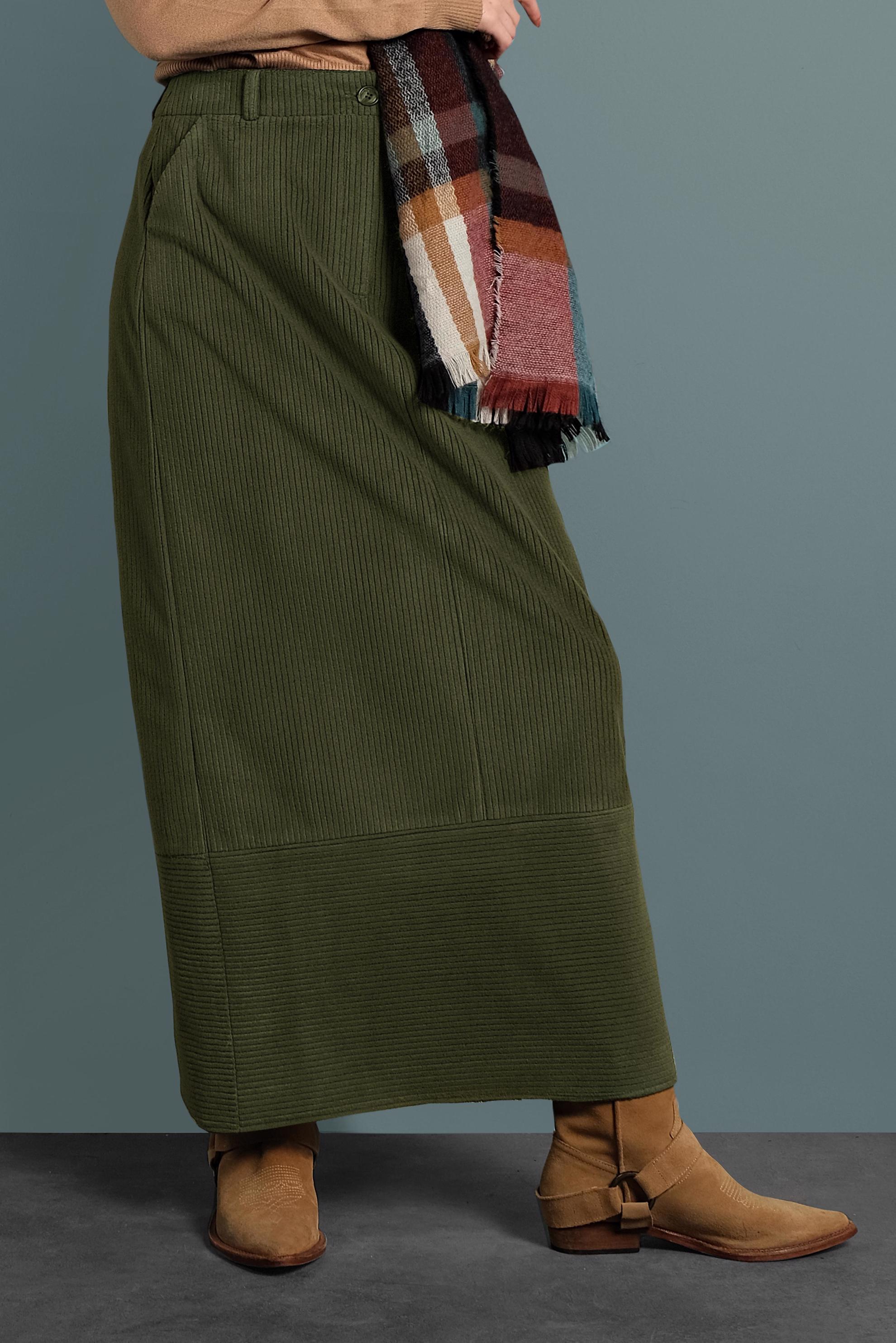 Tesettür giyim HAKİ KADİFE ETEK 60035 