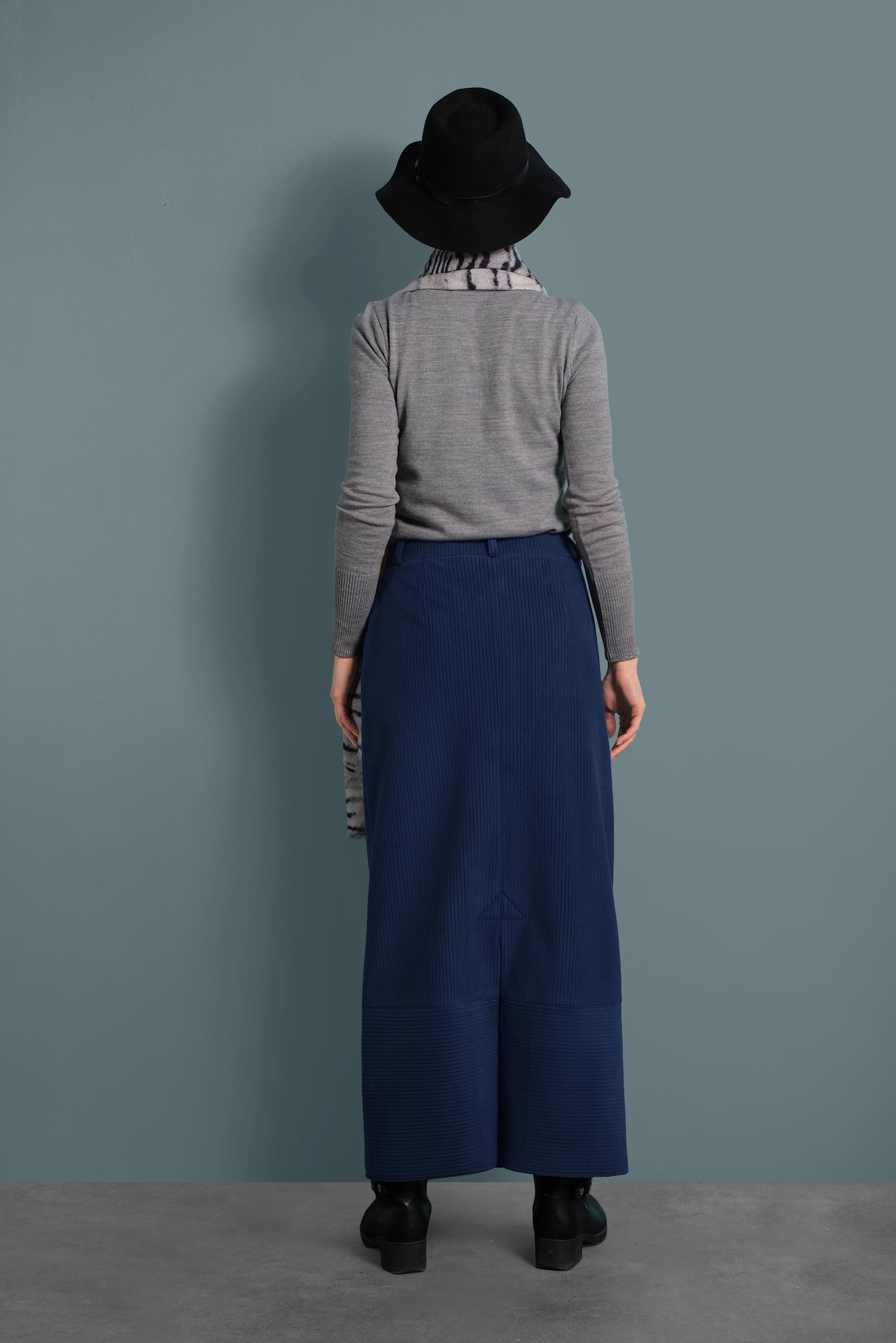 Tesettür giyim LACİVERT KADİFE ETEK 60035 