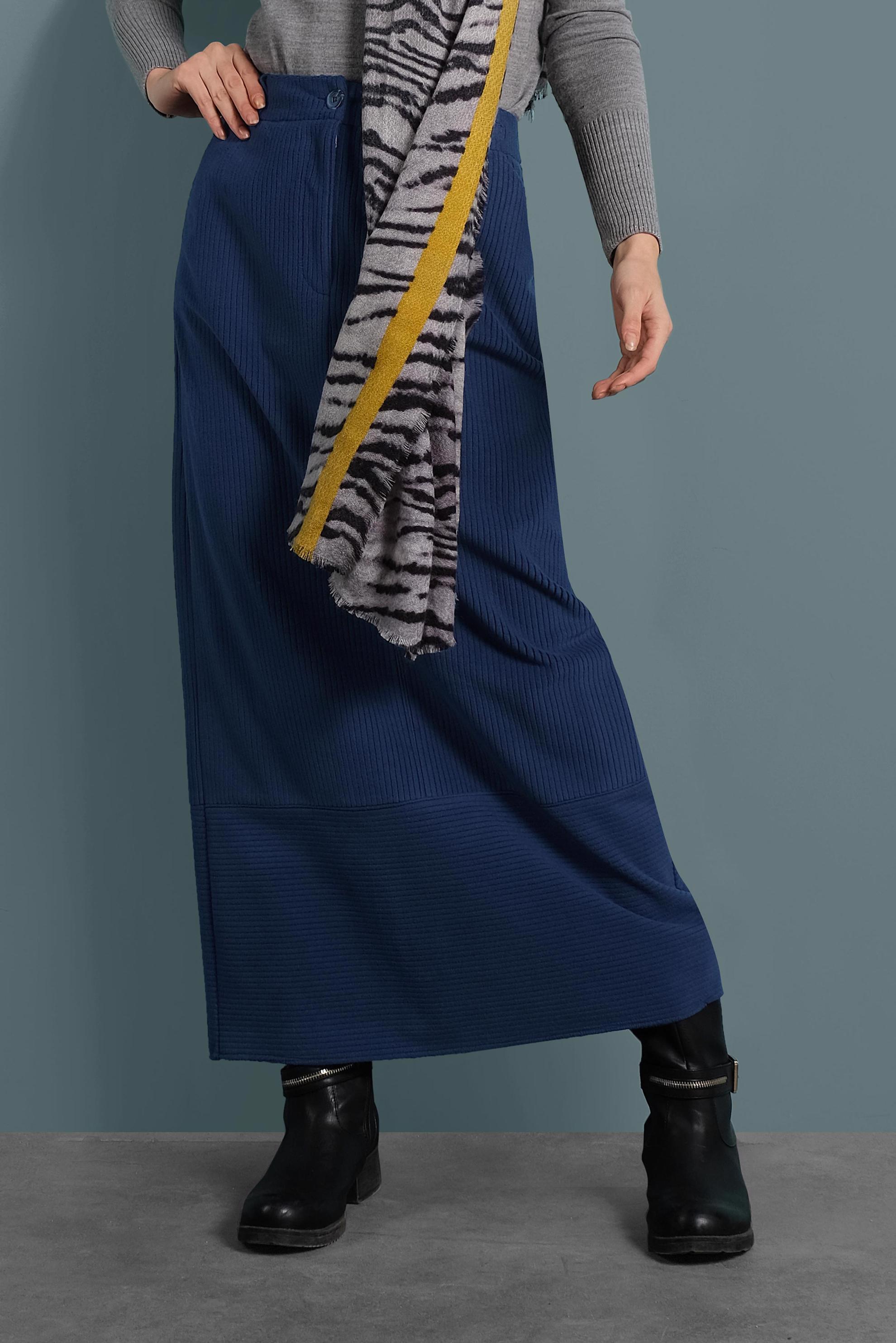 Tesettür giyim LACİVERT KADİFE ETEK 60035 