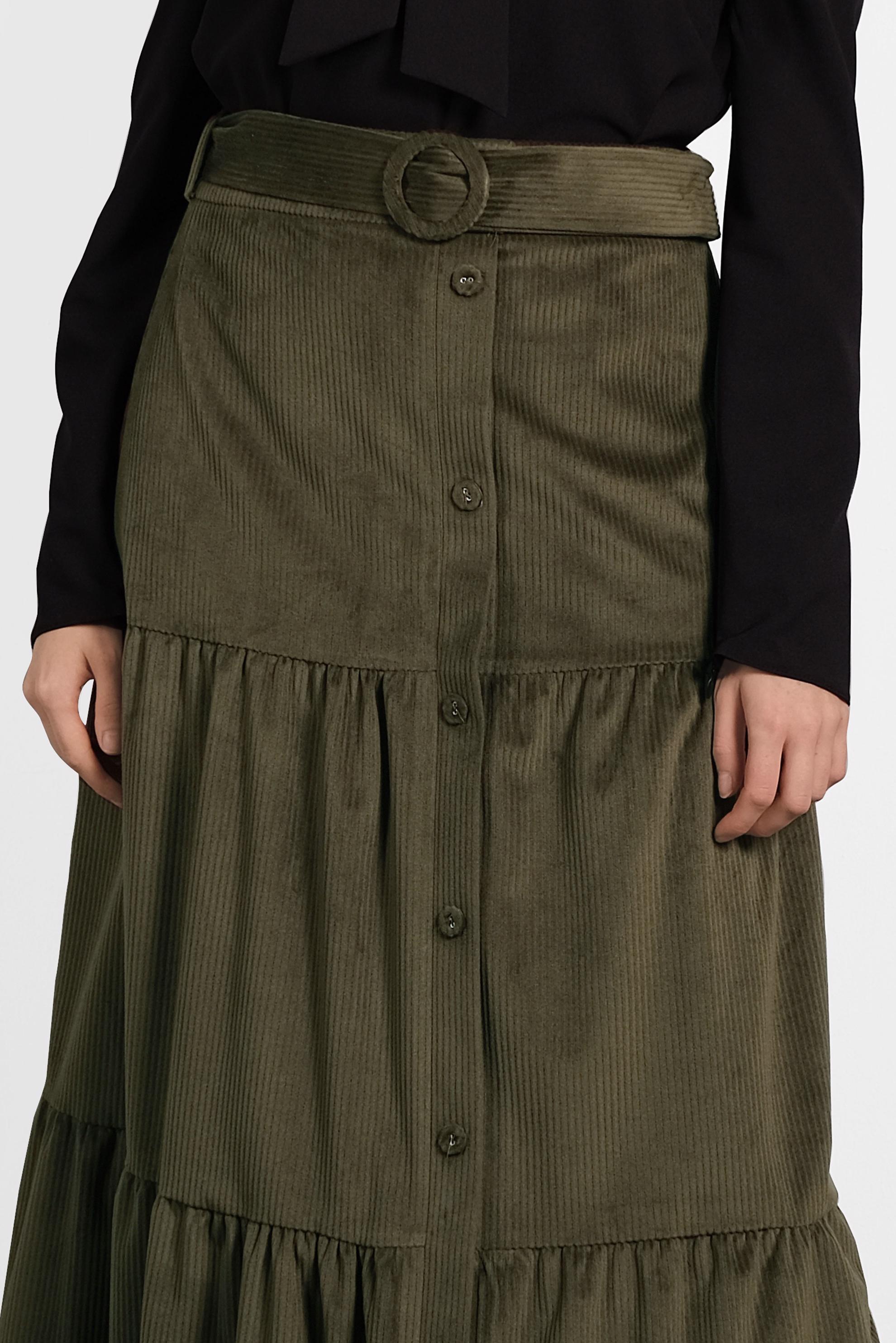 Tesettür giyim HAKİ DÜĞMELİ KEMERLİ VOLANLI ETEK 60036 