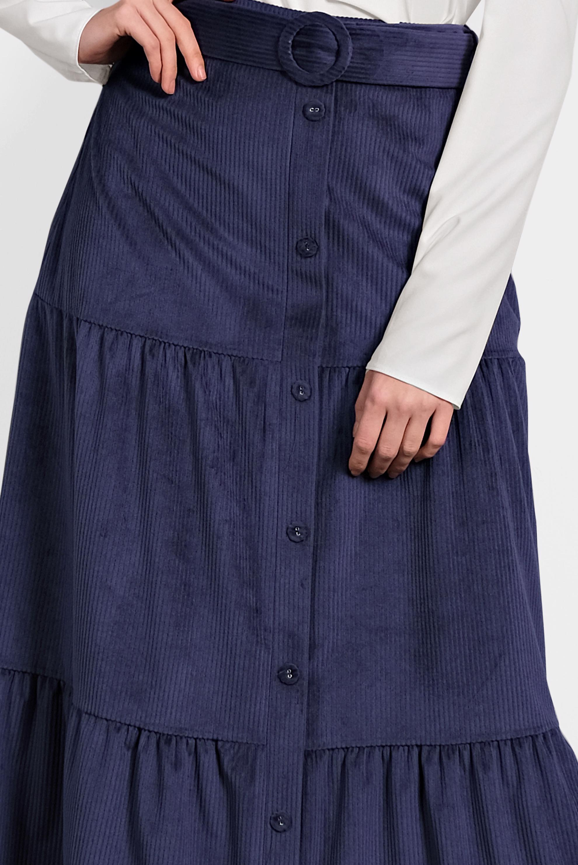 Vêtements hijab BLEU MARINE JUPE À VOLANTS À BOUTONNÉ AVEC CEINTURE 60036 