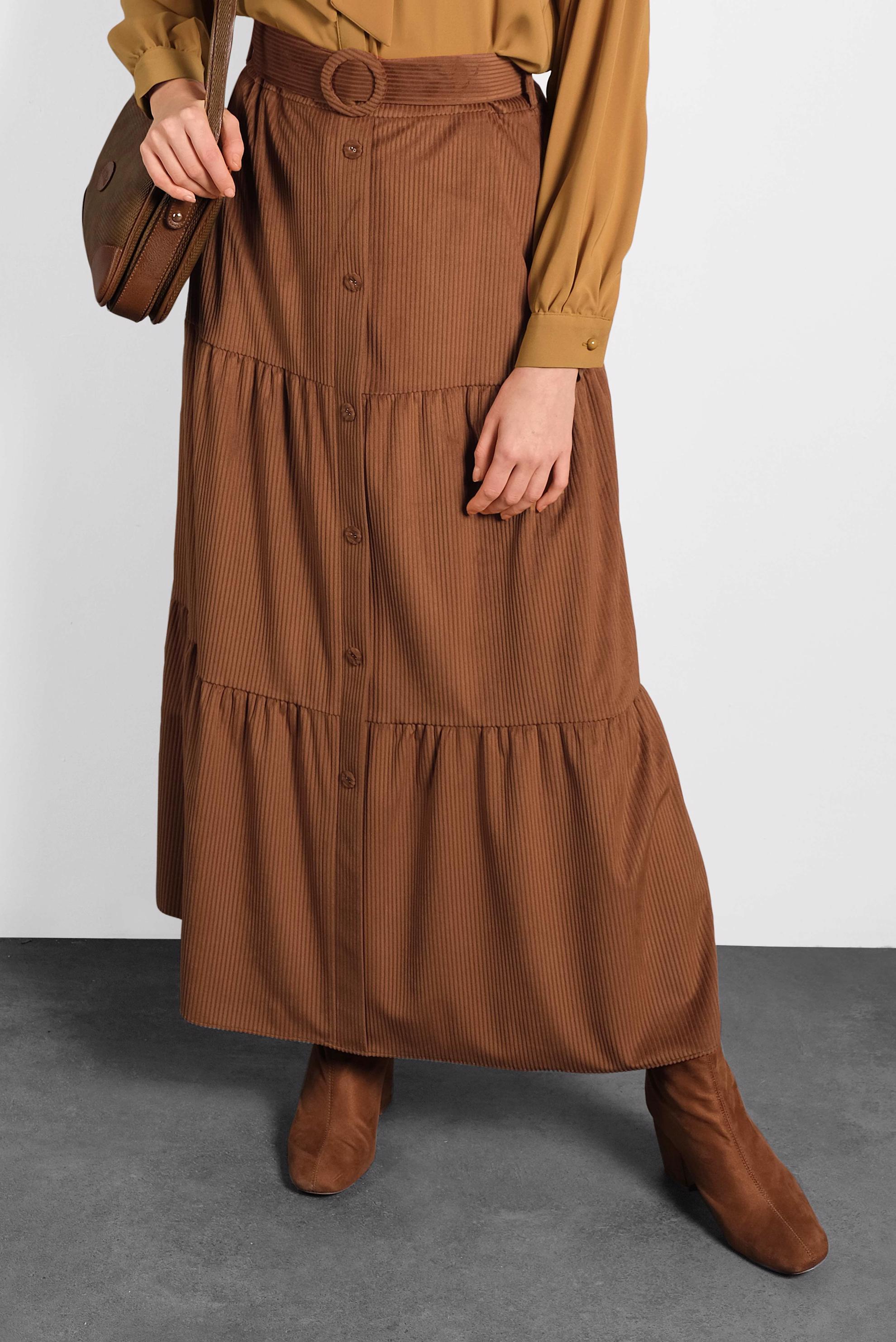 Tesettür giyim TABA DÜĞMELİ KEMERLİ VOLANLI ETEK 60036 