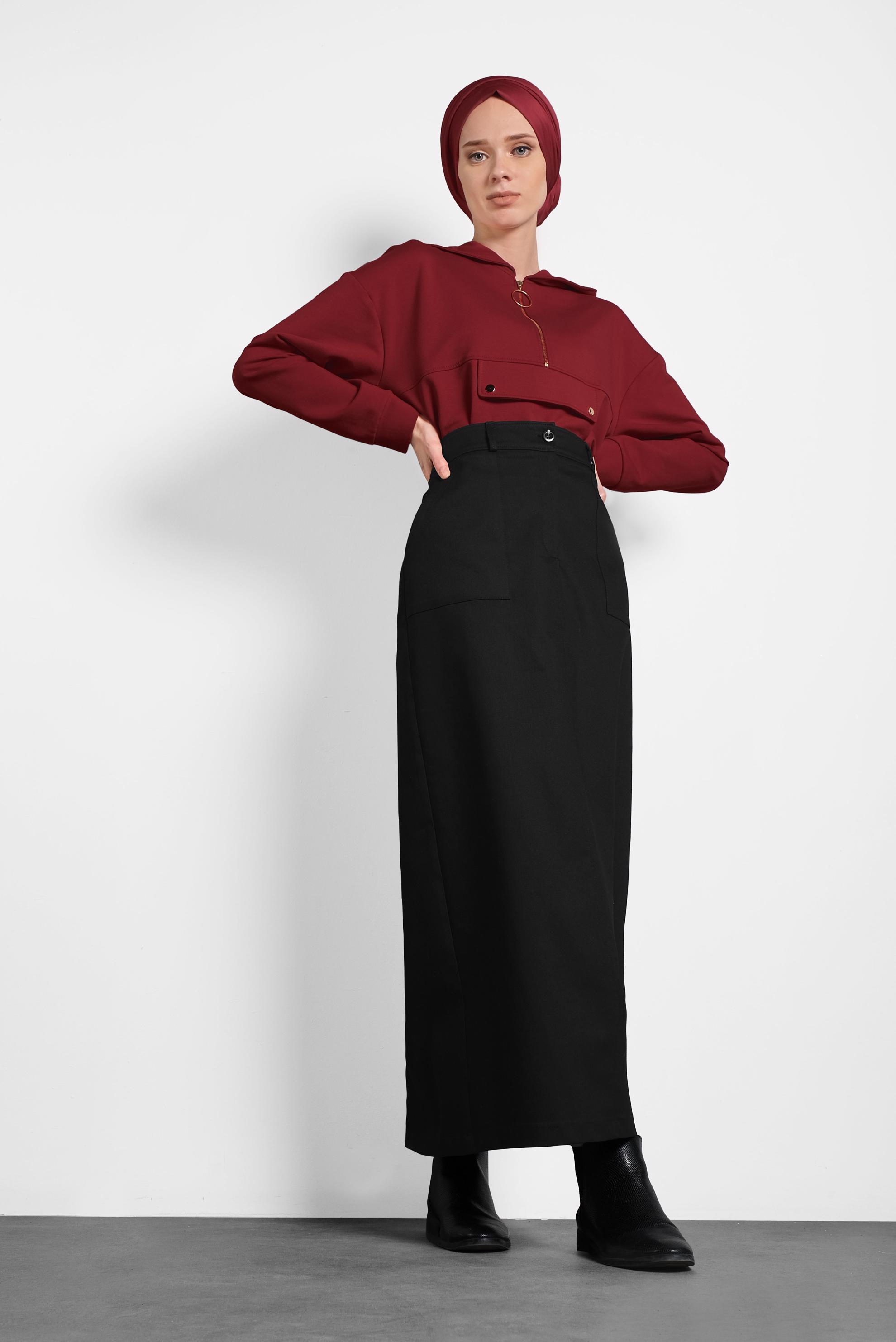 Tesettür giyim SİYAH A KESİM ETEK 60037 