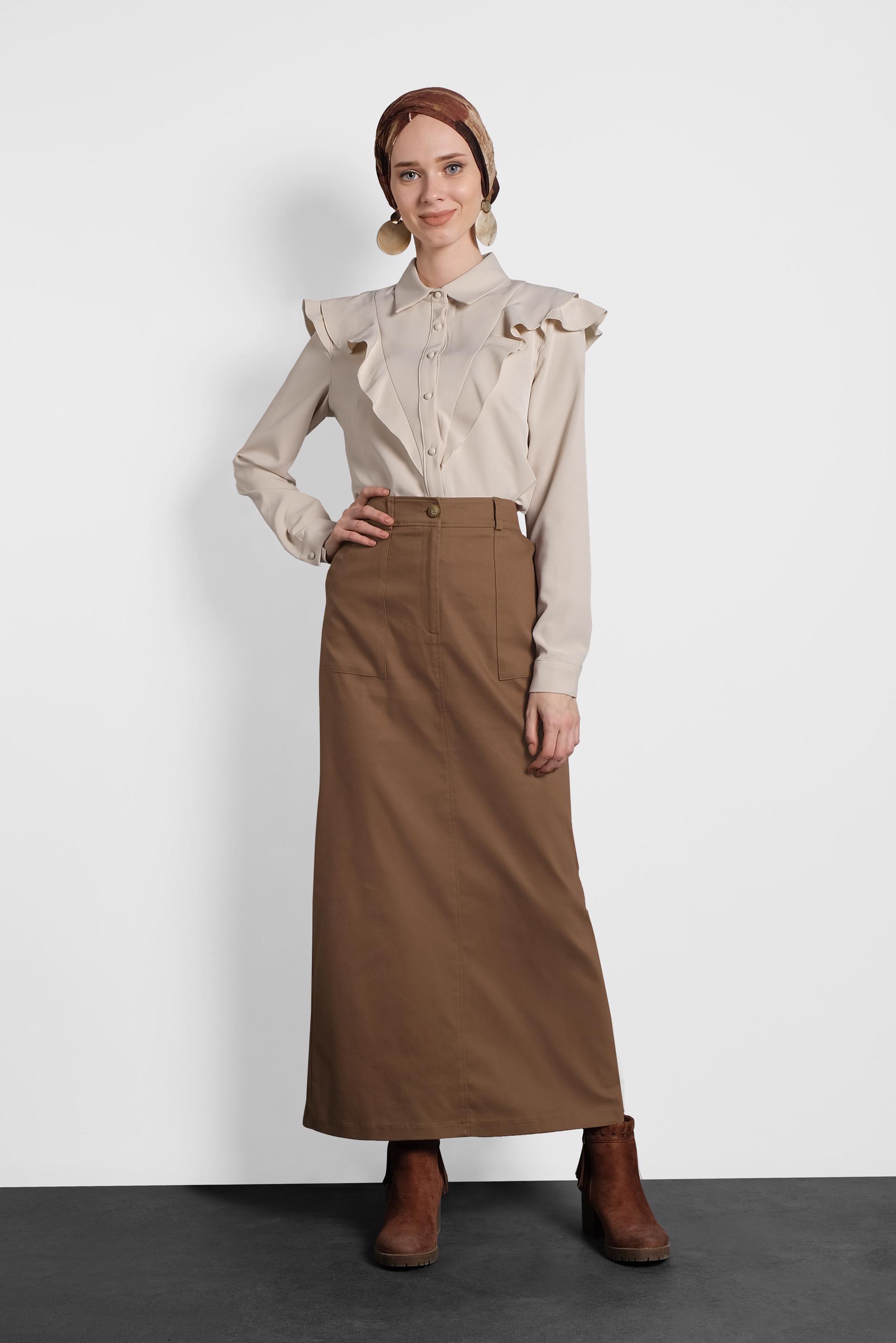 Tesettür giyim TABA A KESİM ETEK 60037 