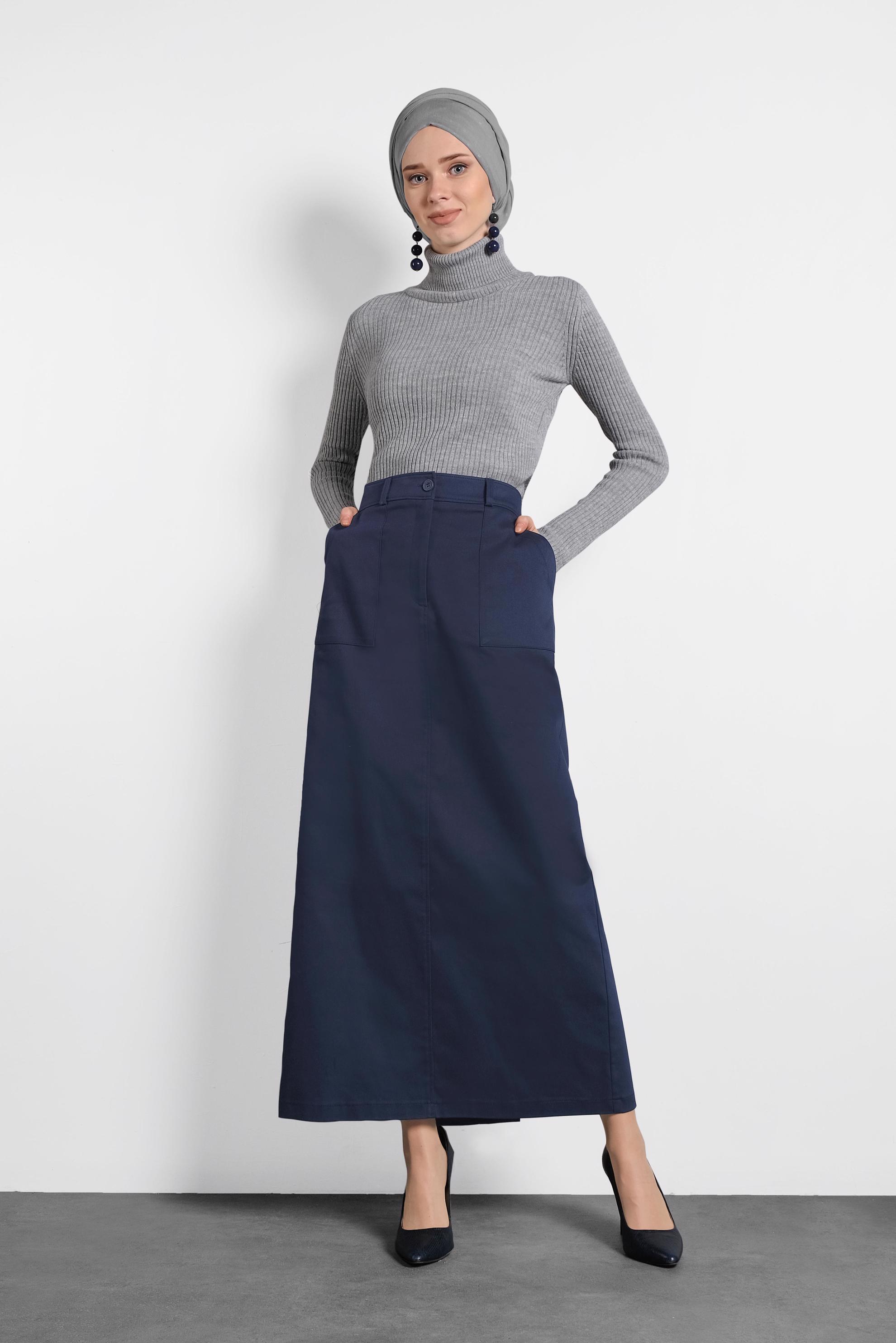 Tesettür giyim LACİVERT A KESİM ETEK 60037 