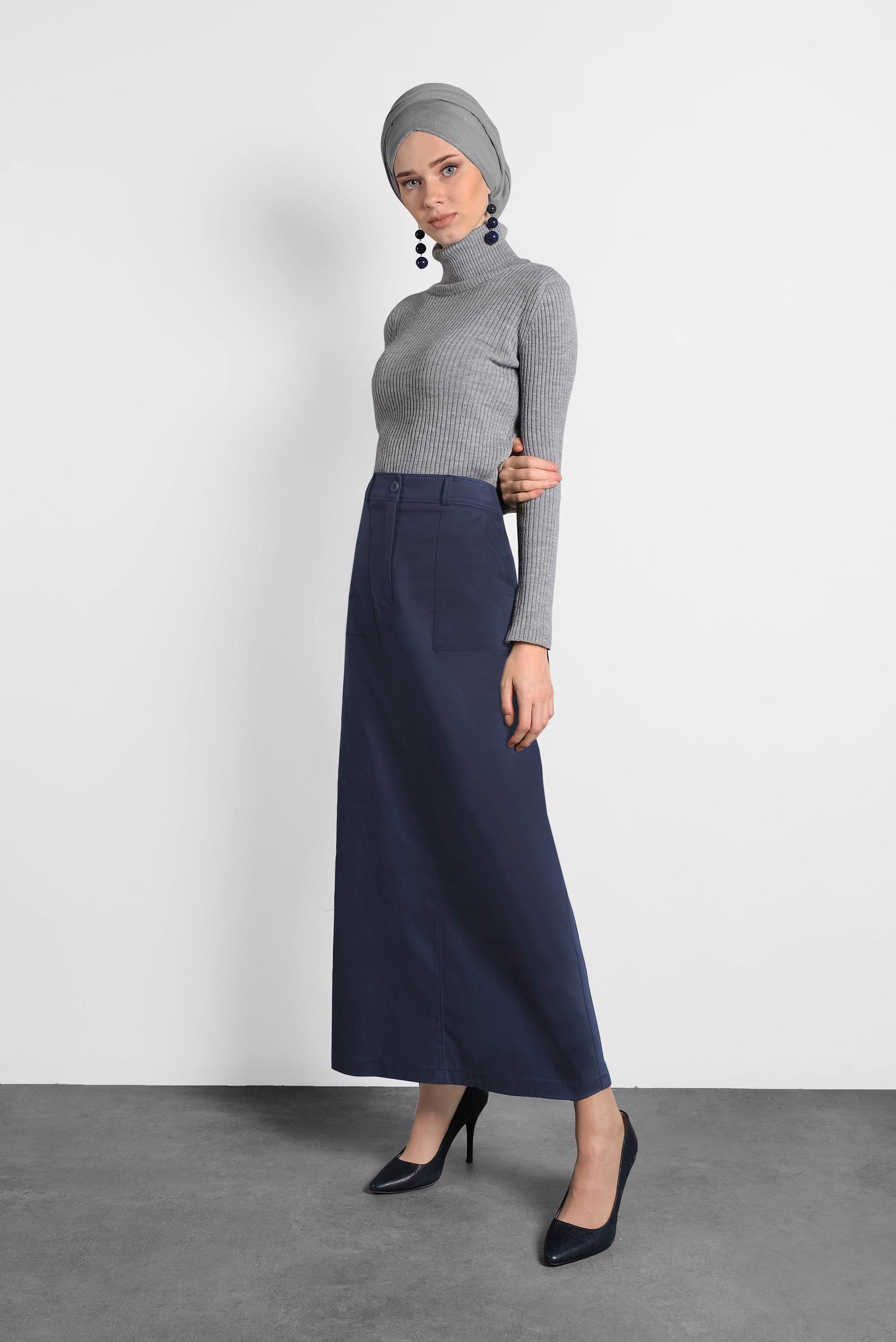 Tesettür giyim LACİVERT A KESİM ETEK 60037 