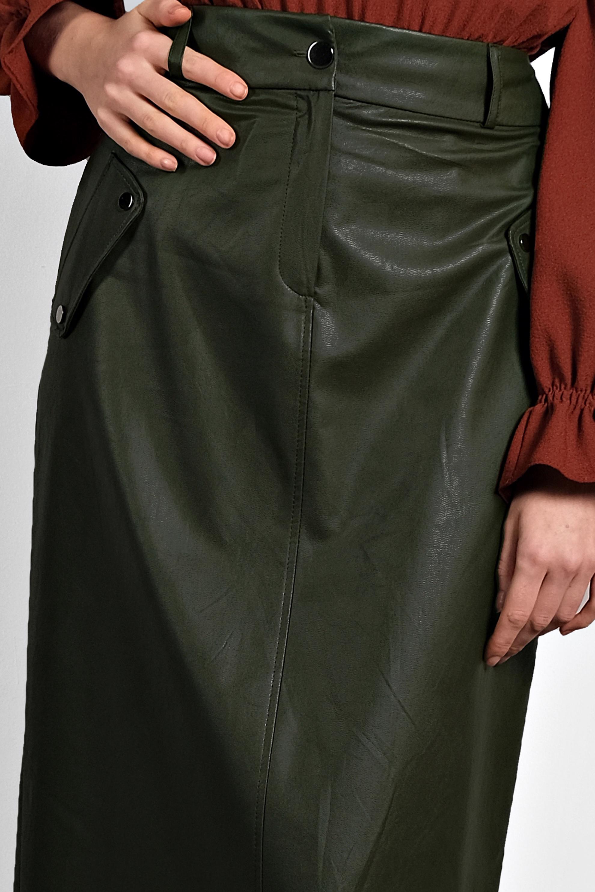 Vêtements hijab KAKI JUPE EN CUIR À BOUTONNÉ AVEC POCHES 60038 