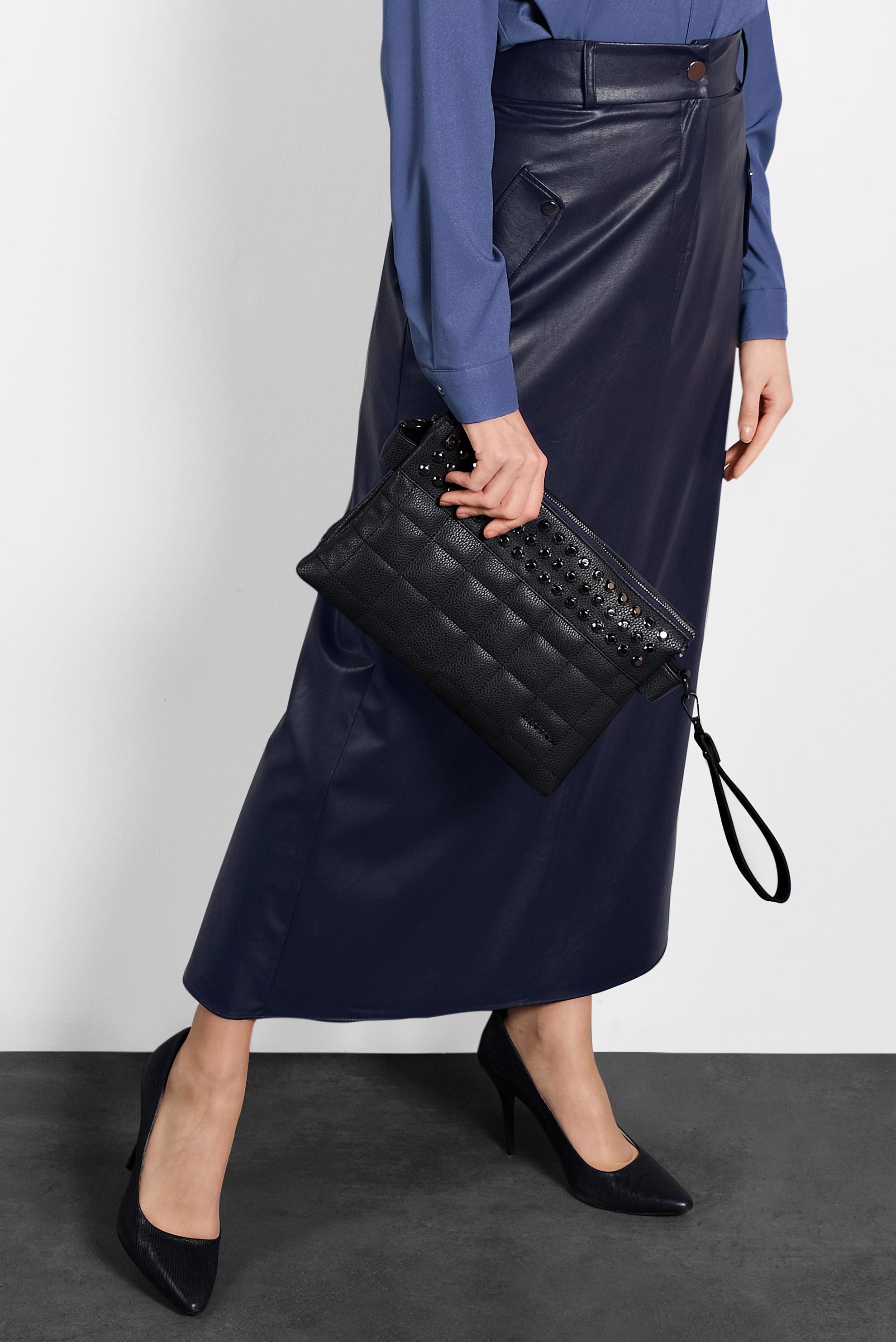 Tesettür giyim LACİVERT DÜĞMELİ CEPLİ DERİ ETEK 60038