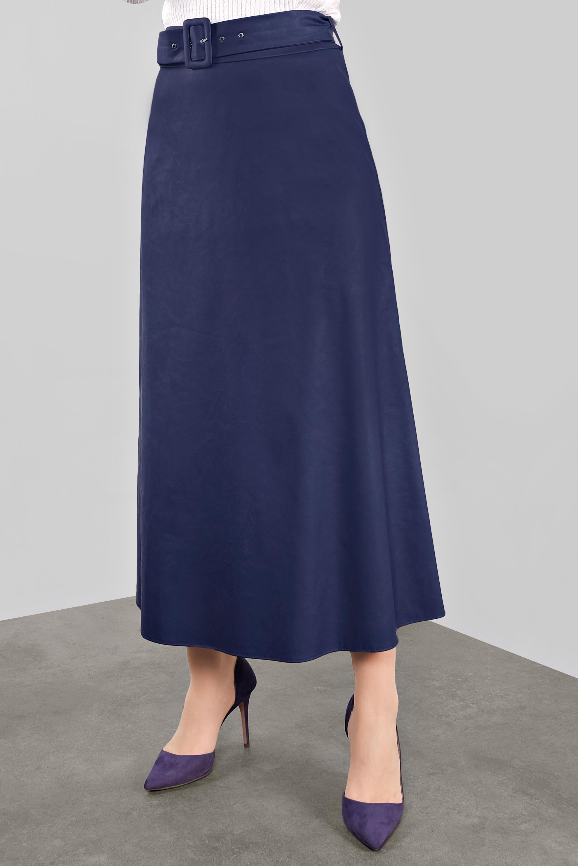 Tesettür giyim LACİVERT A KESİM KEMERLİ DERİ ETEK 60043