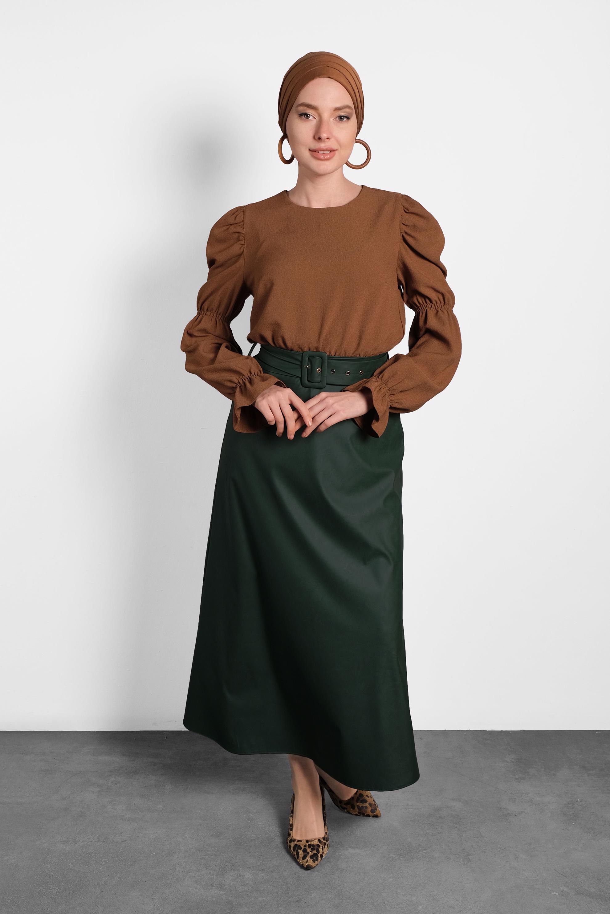 Vêtements hijab VERT JUPE EN CUIR AVEC CEINTURE 60043 