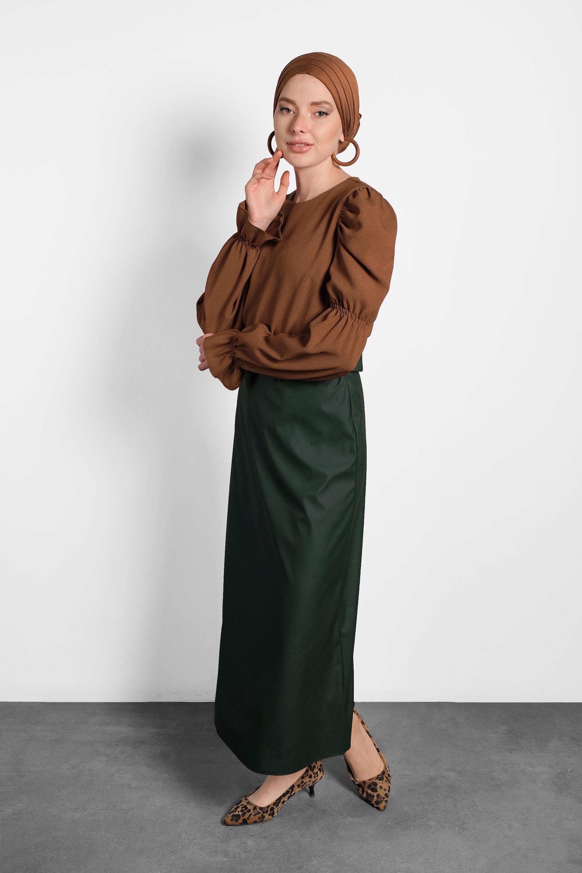 Vêtements hijab VERT JUPE EN CUIR AVEC CEINTURE 60043 