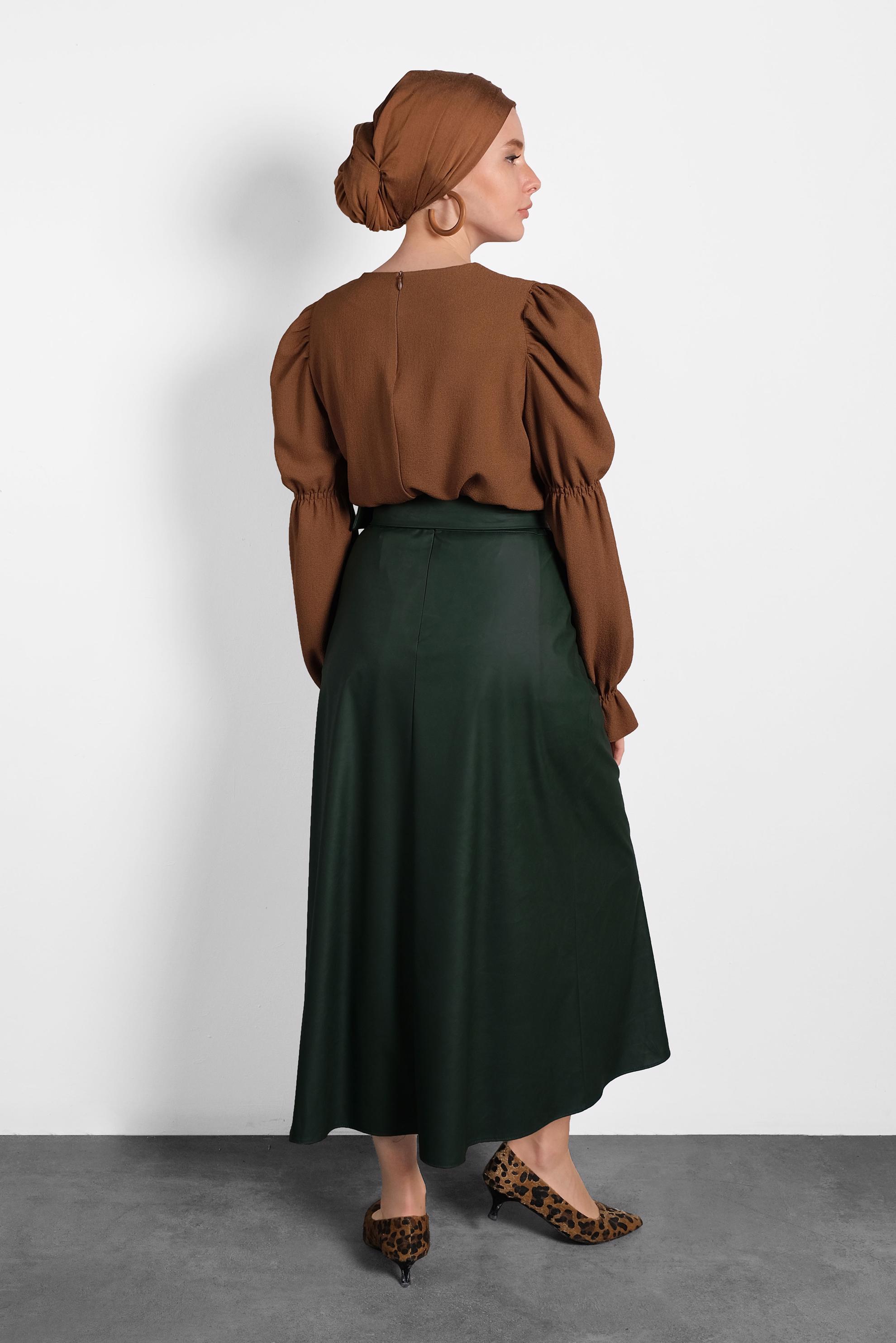 Vêtements hijab VERT JUPE EN CUIR AVEC CEINTURE 60043 