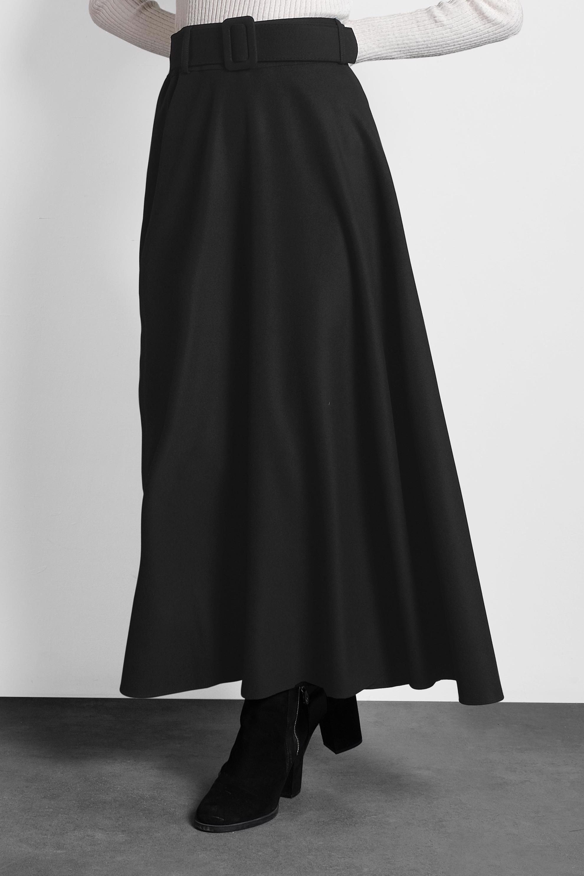 Tesettür giyim SİYAH KEMERLİ ÇAN ETEK 60045 