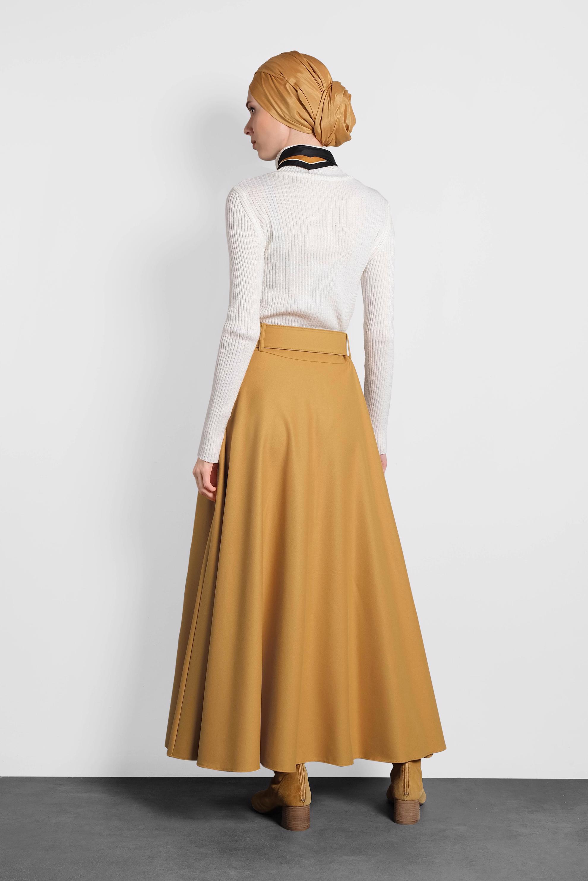 Tesettür giyim TURUNCU KEMERLİ ÇAN ETEK 60045 