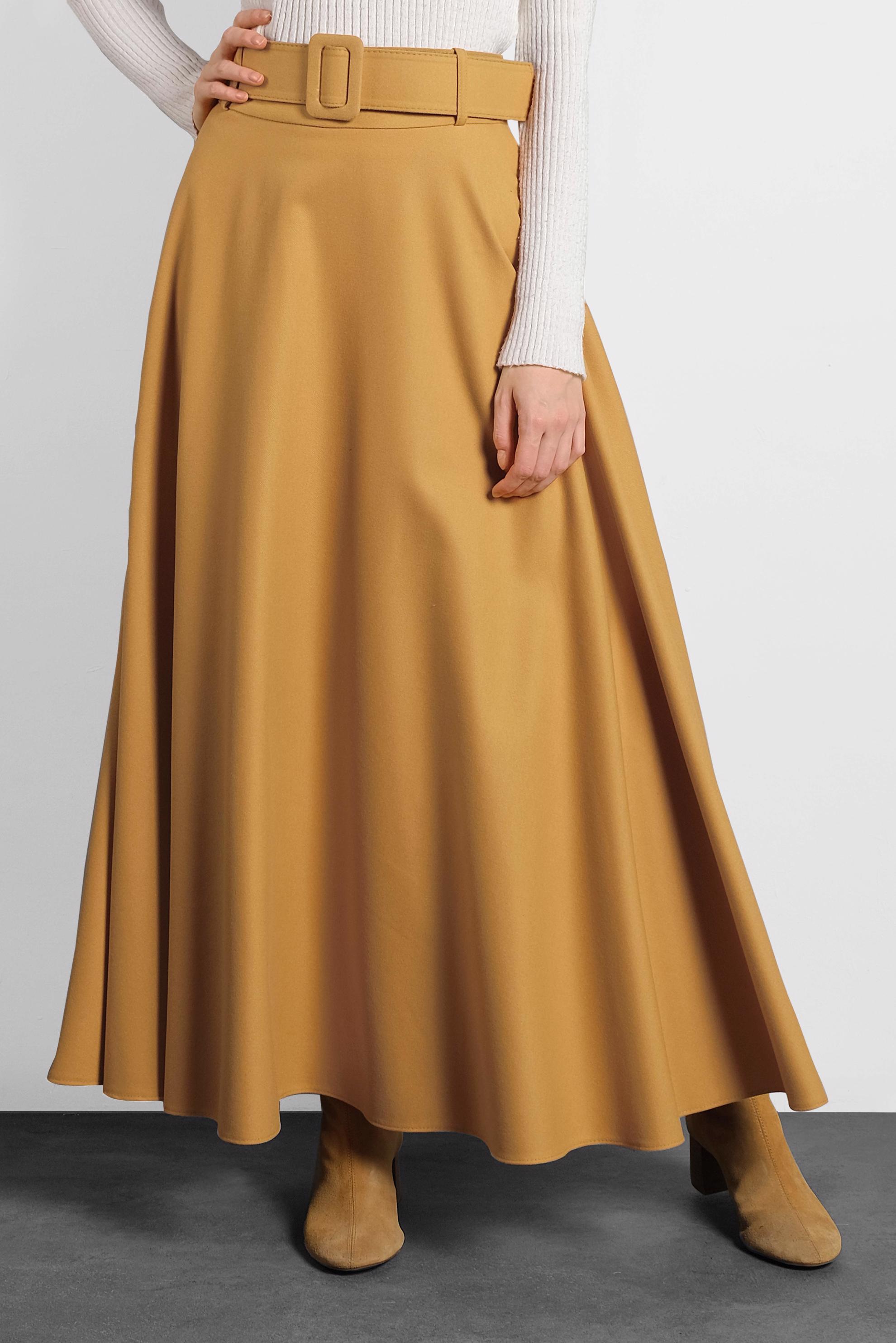 Tesettür giyim TURUNCU KEMERLİ ÇAN ETEK 60045 