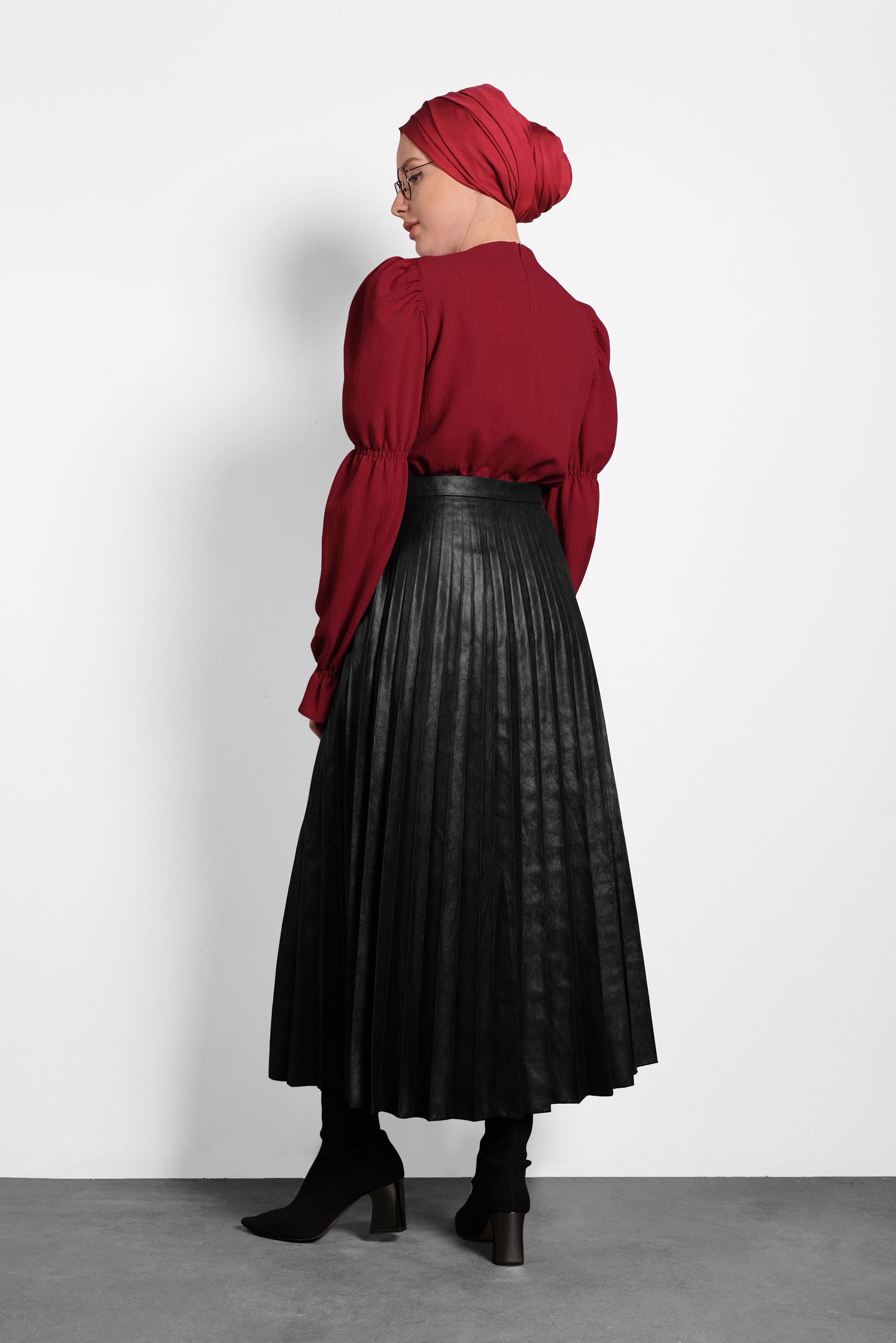 Tesettür giyim SİYAH PİLELİ ETEK 60046 