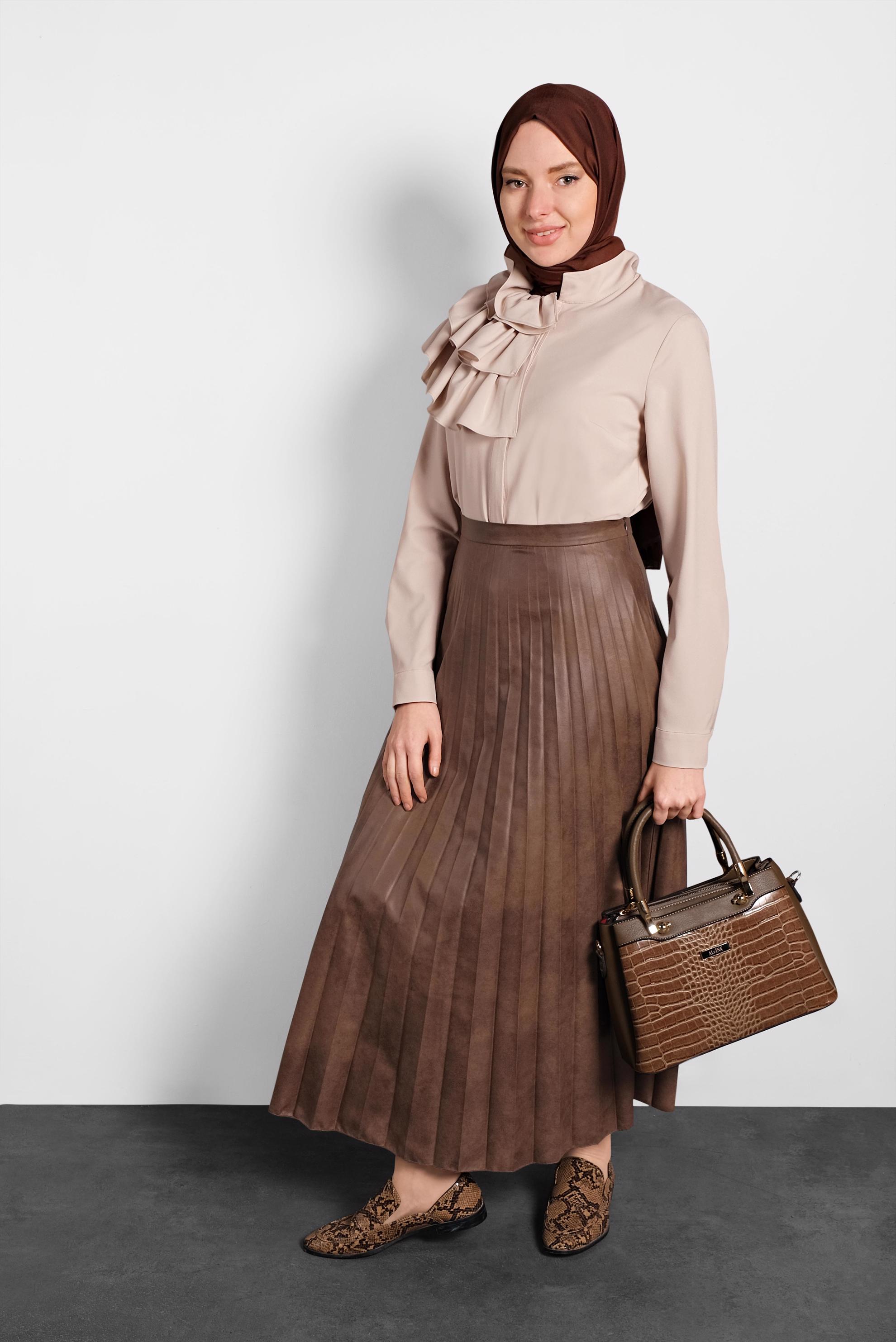 Tesettür giyim TABA PİLELİ ETEK 60046 