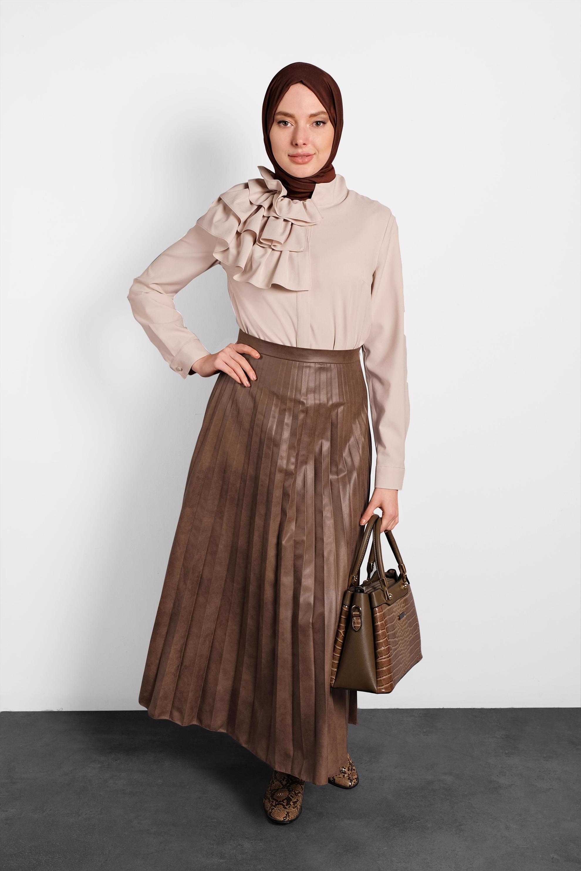 Tesettür giyim TABA PİLELİ ETEK 60046 