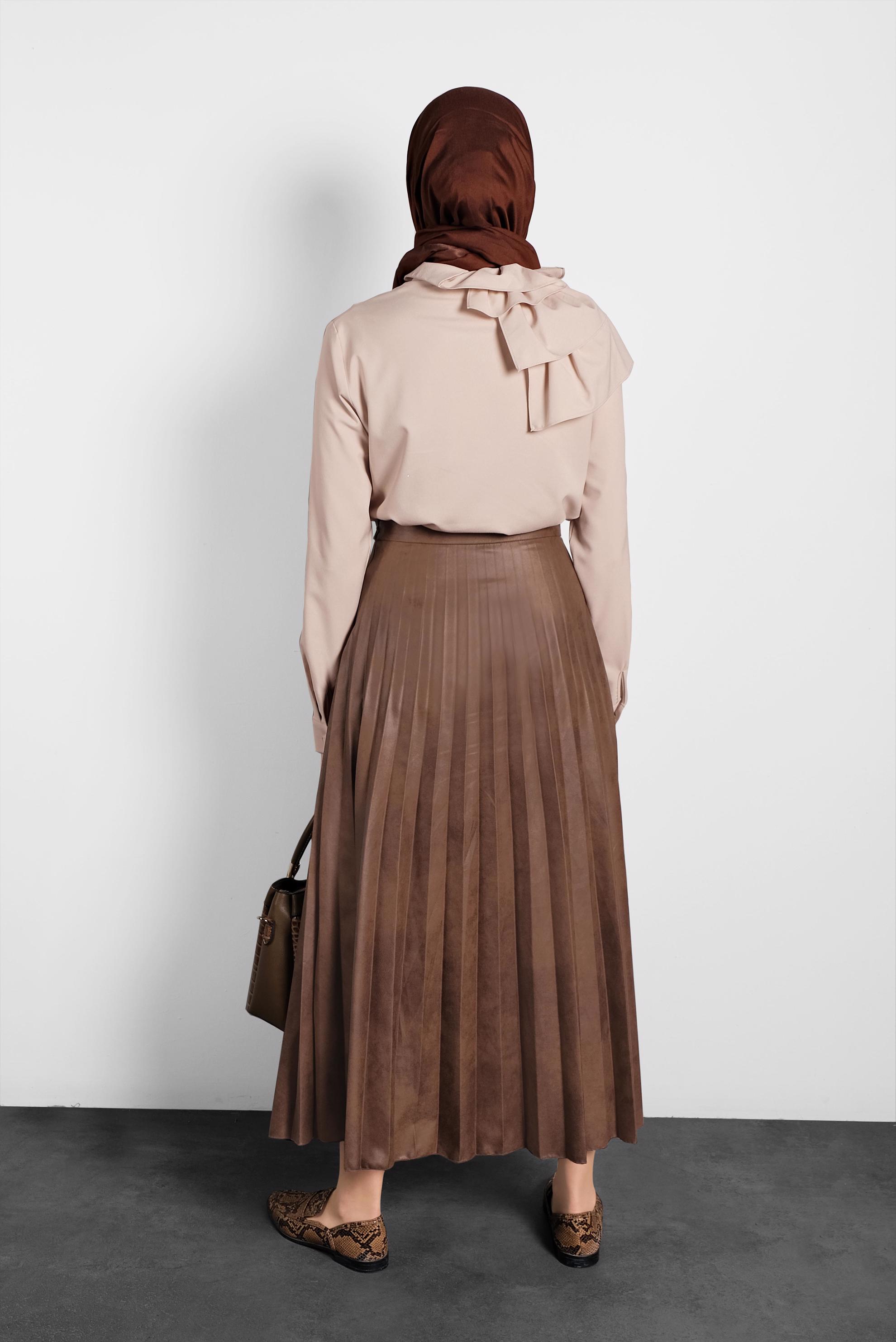 Tesettür giyim TABA PİLELİ ETEK 60046 