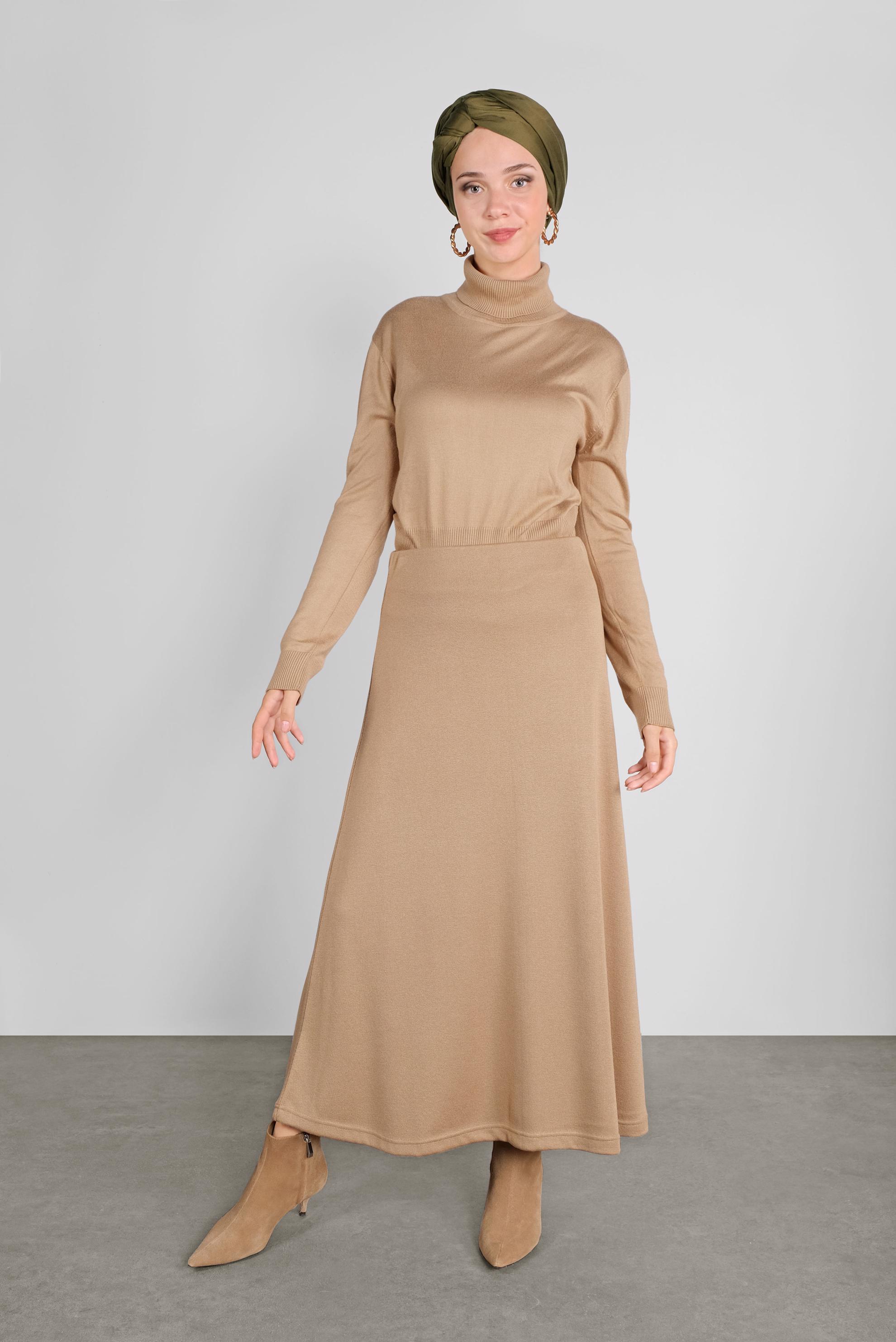 Tesettür giyim KAHVE TRİKO ETEK 60100  