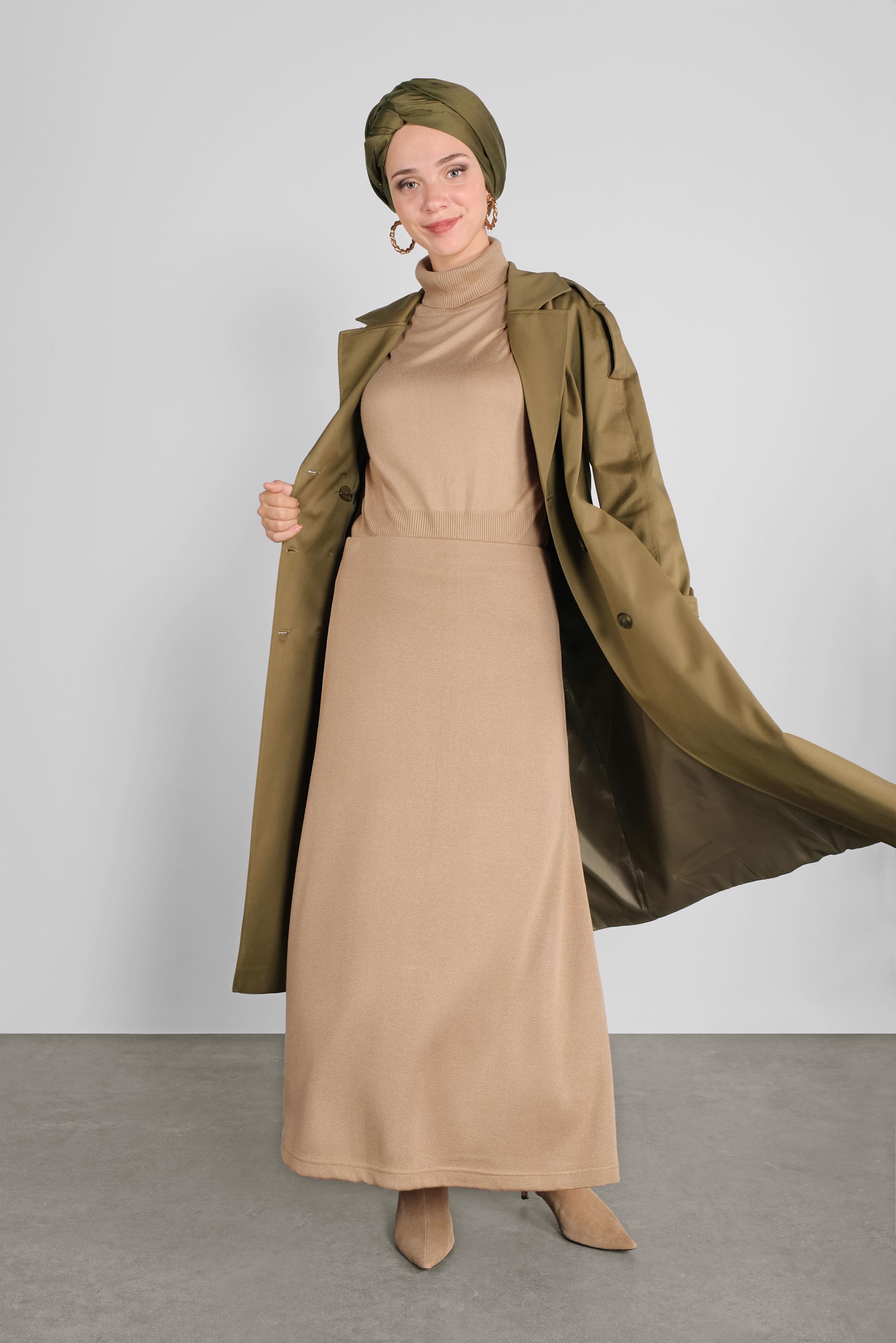 Tesettür giyim KAHVE TRİKO ETEK 60100  