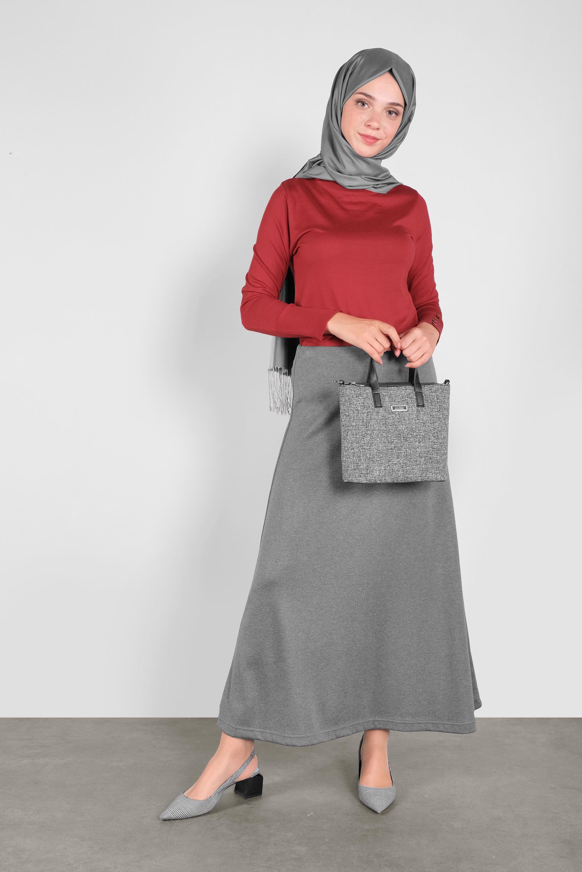 Tesettür giyim GRİ TRİKO ETEK 60100  