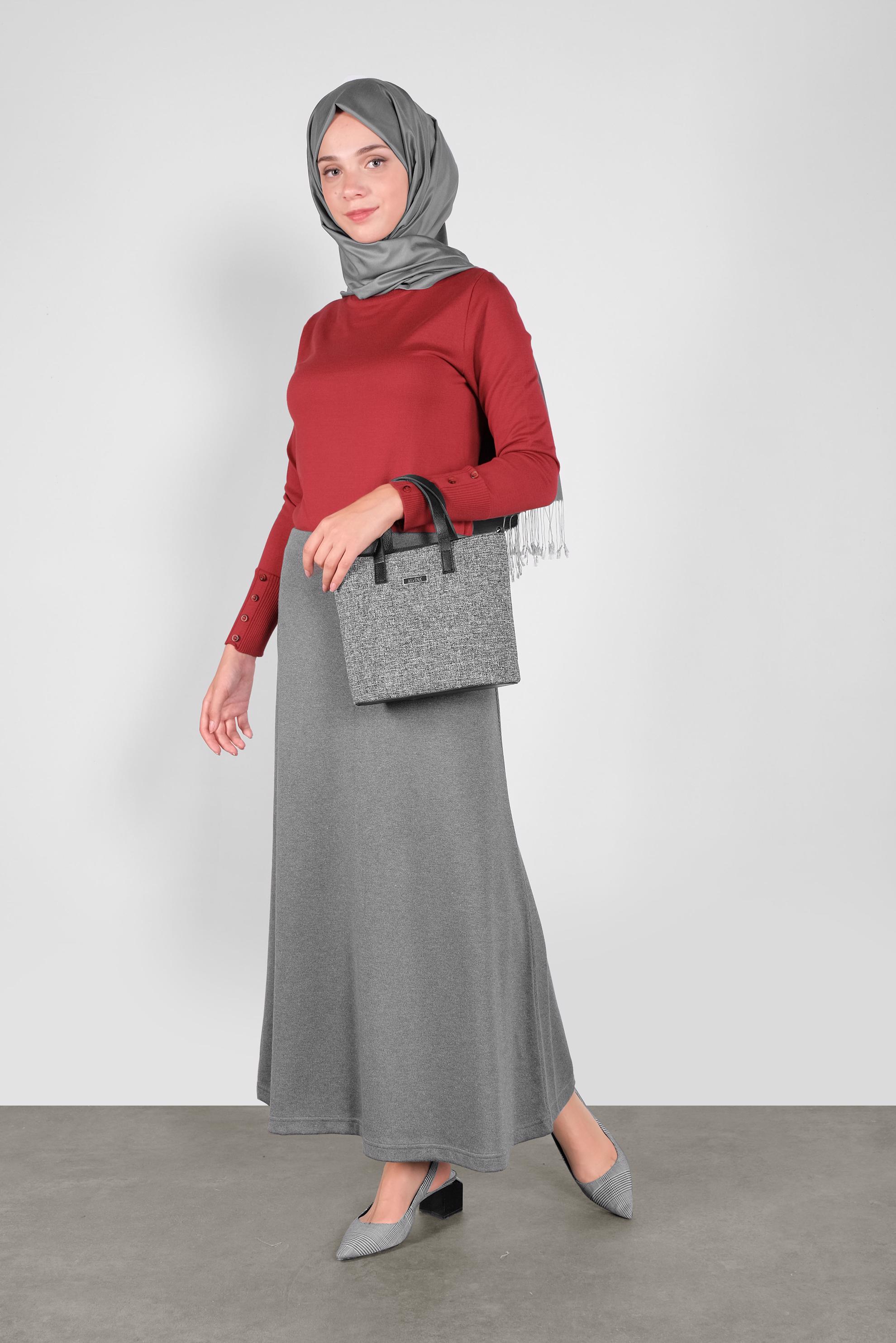 Tesettür giyim GRİ TRİKO ETEK 60100  