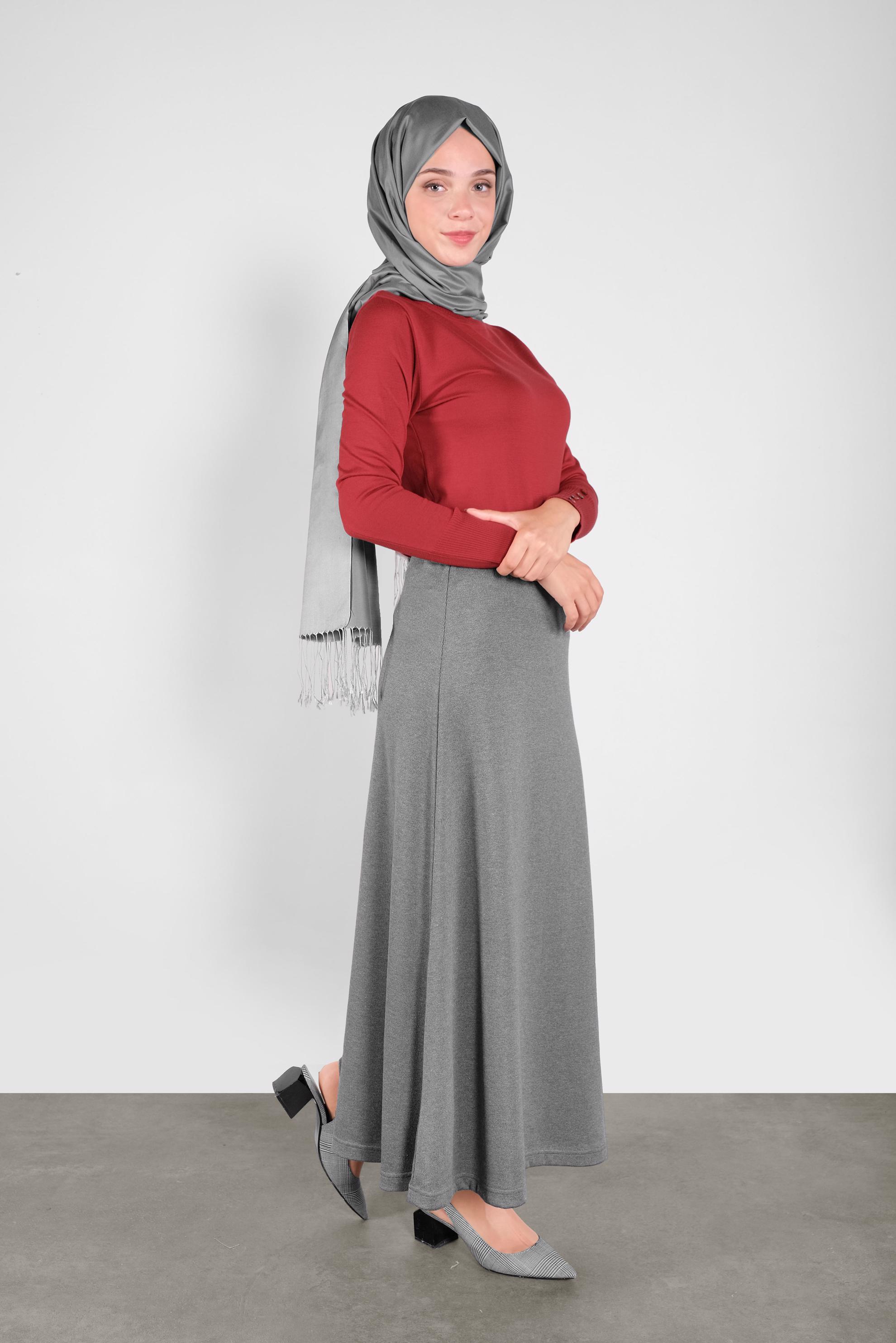 Tesettür giyim GRİ TRİKO ETEK 60100  