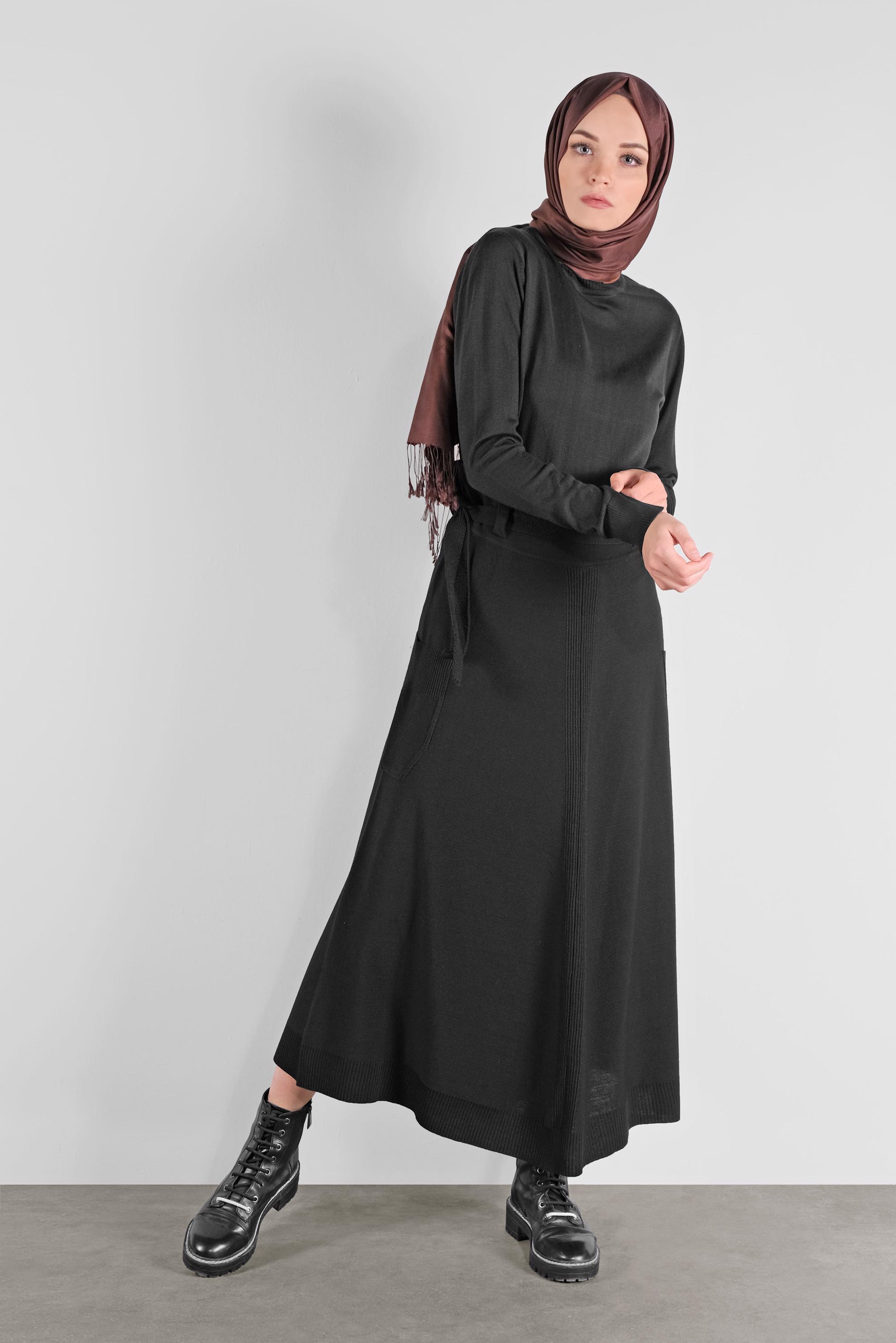 Tesettür giyim SİYAH TRİKO ETEK 60101 