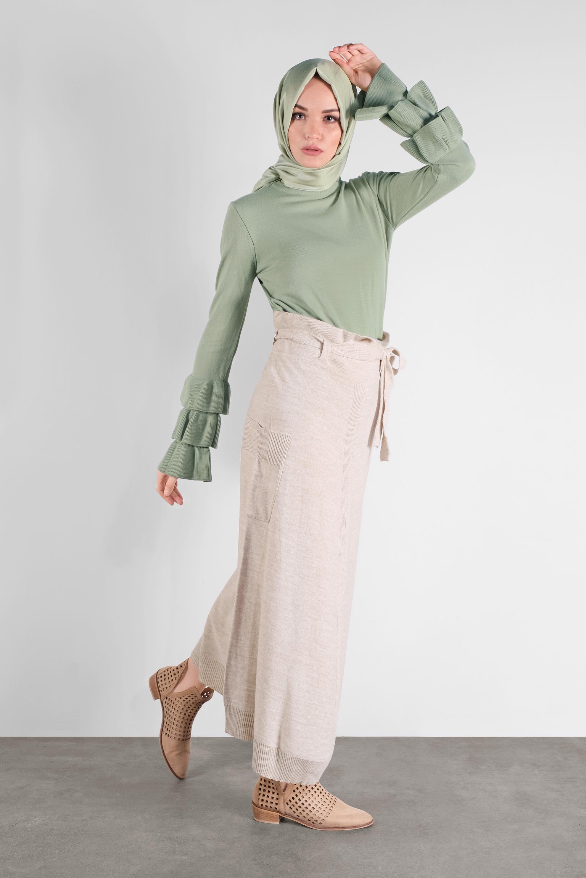 Tesettür giyim BEJ TRİKO ETEK 60101 