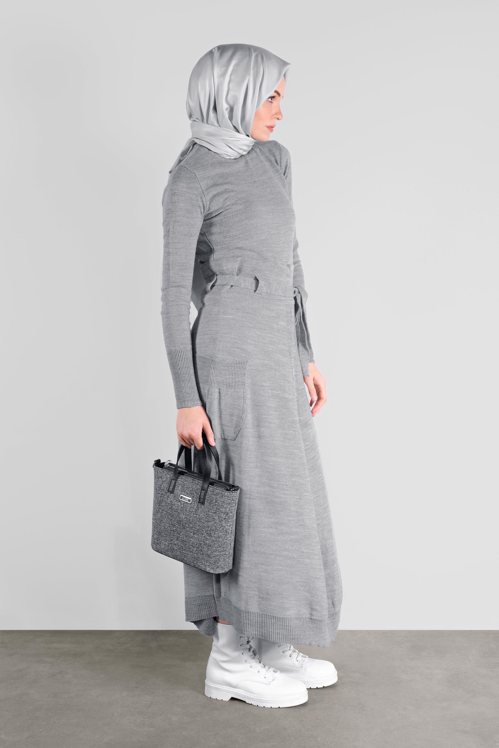 Tesettür giyim GRİ TRİKO ETEK 60101 