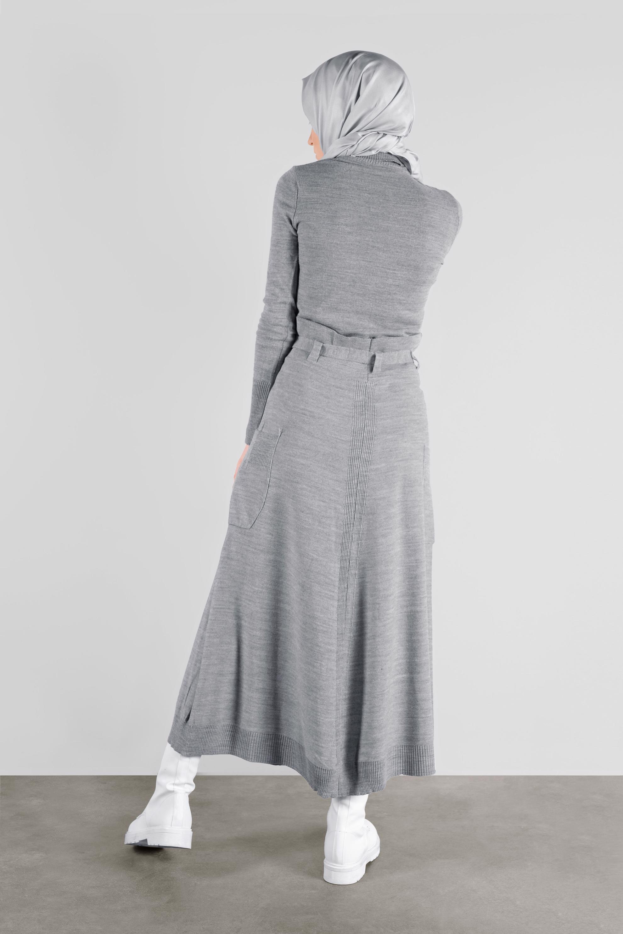 Tesettür giyim GRİ TRİKO ETEK 60101 