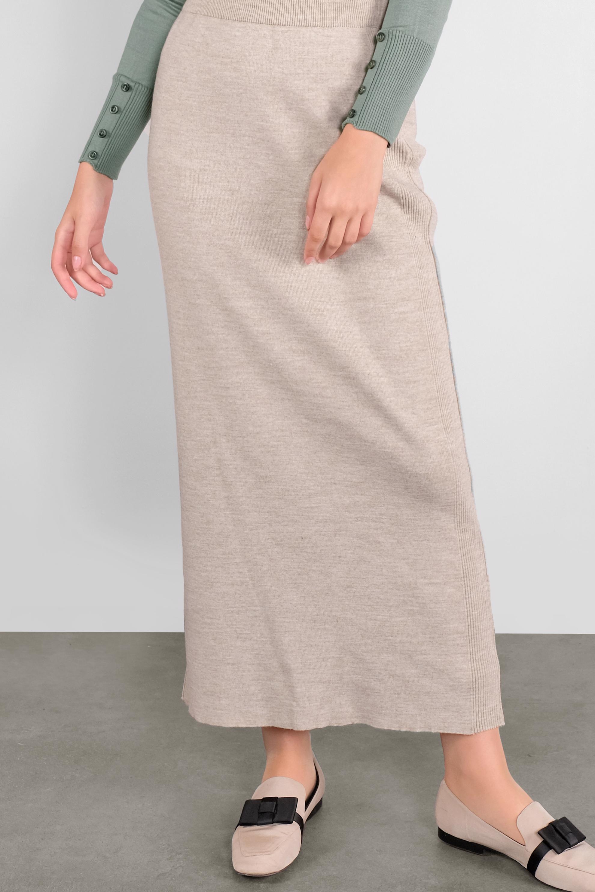 Tesettür giyim BEJ DÜZ TRİKO ETEK 60102 