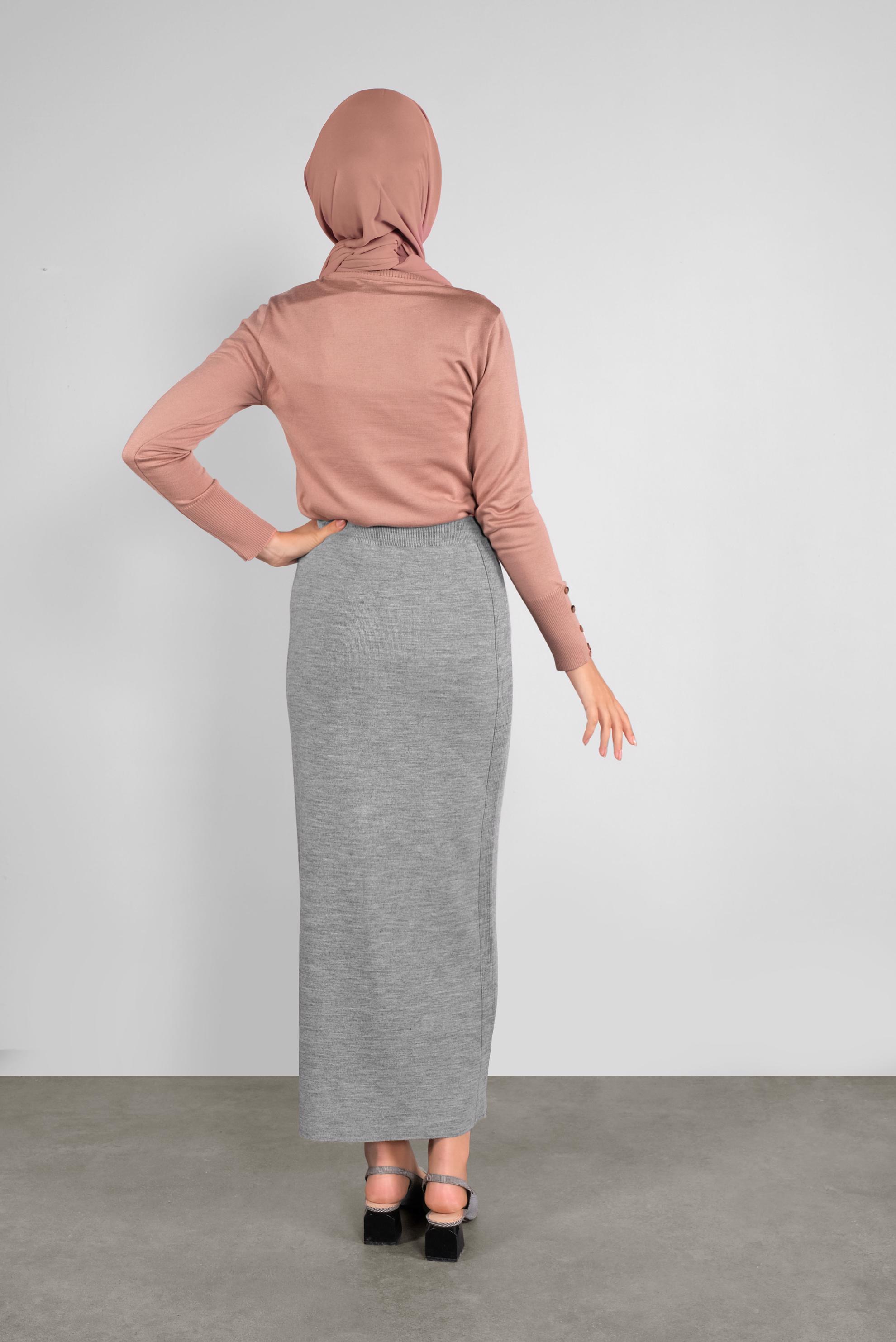 Tesettür giyim GRİ DÜZ TRİKO ETEK 60102 
