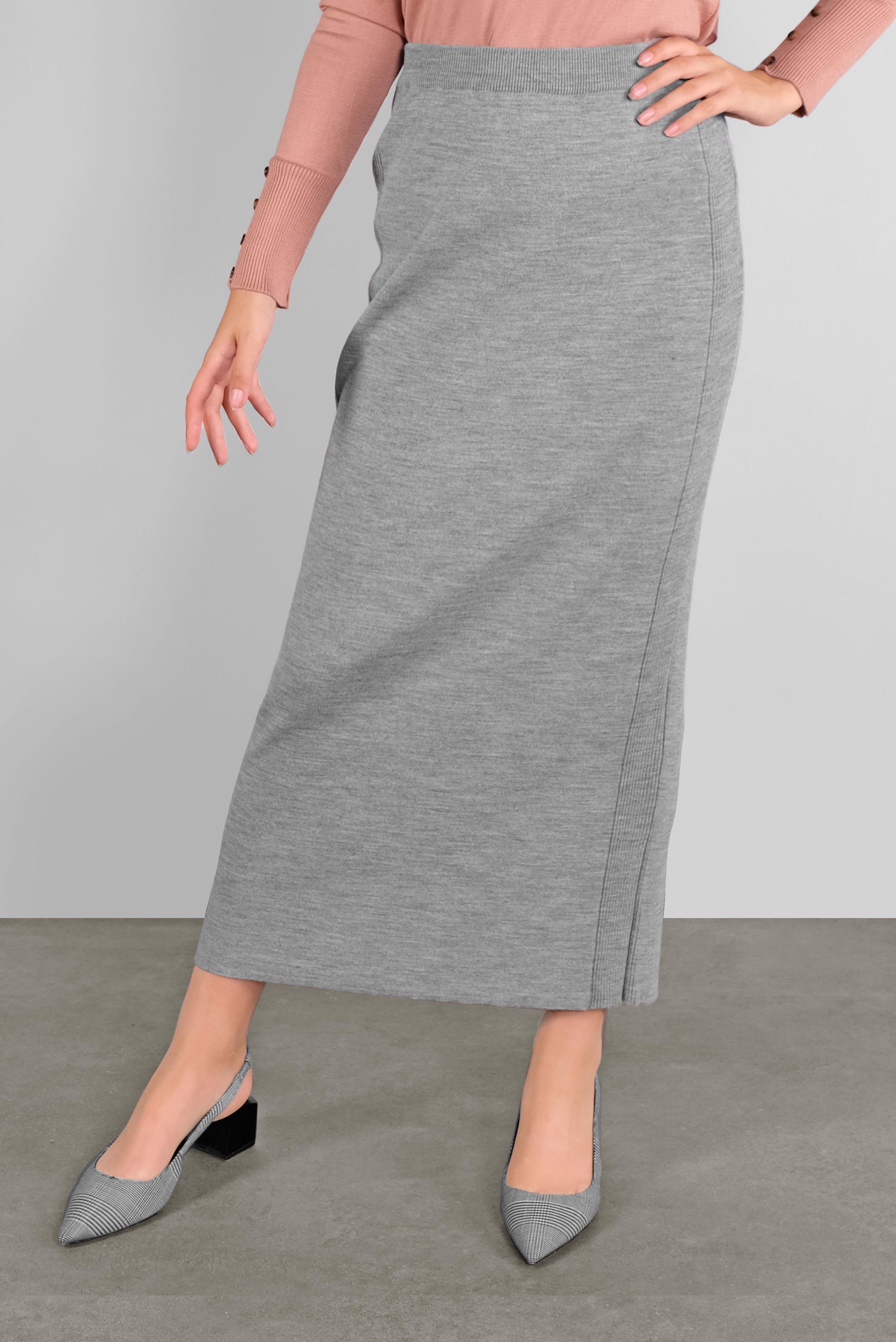 Tesettür giyim GRİ DÜZ TRİKO ETEK 60102 