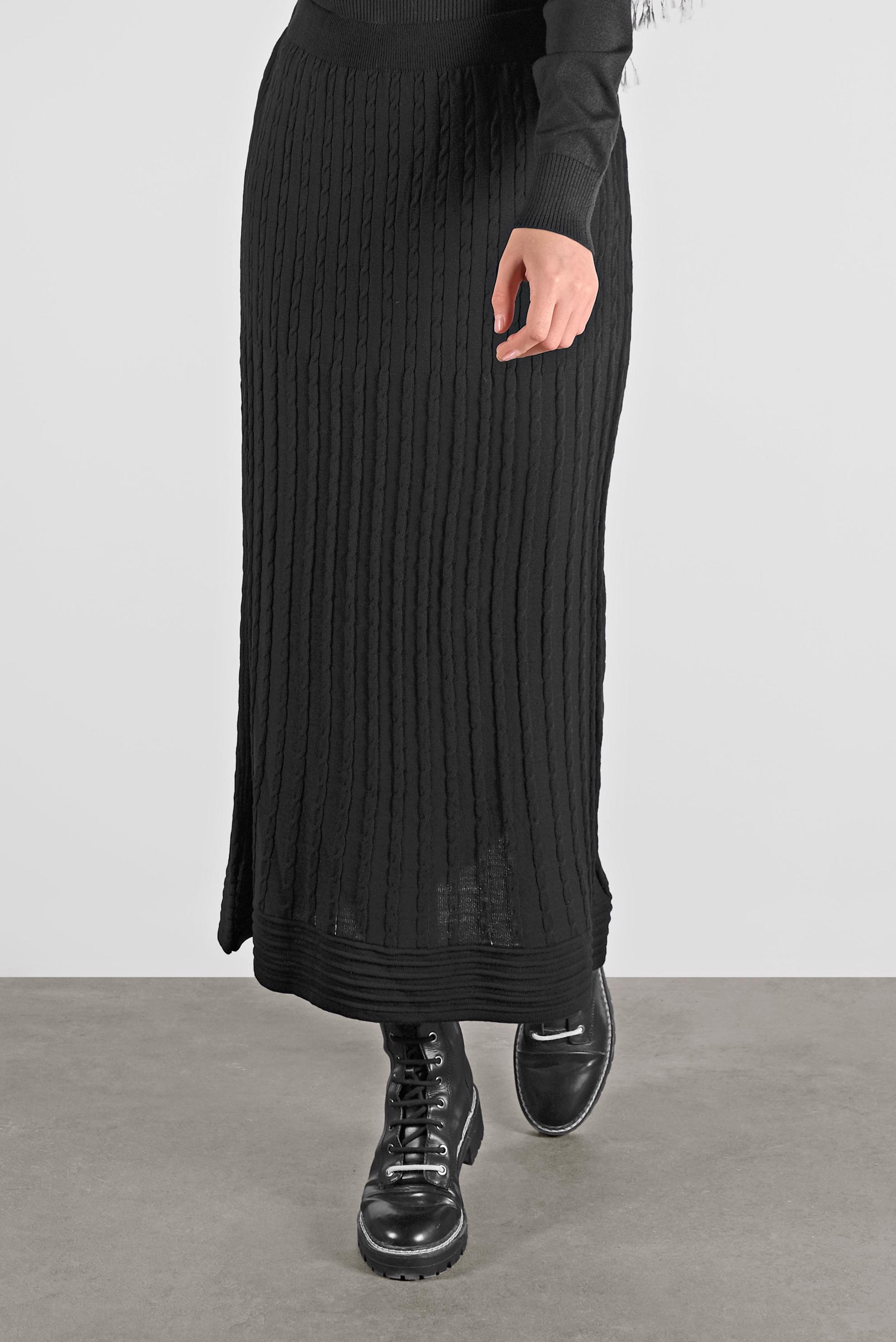 Tesettür giyim SİYAH ÖRGÜ DESENLİ TRİKO ETEK 60103 