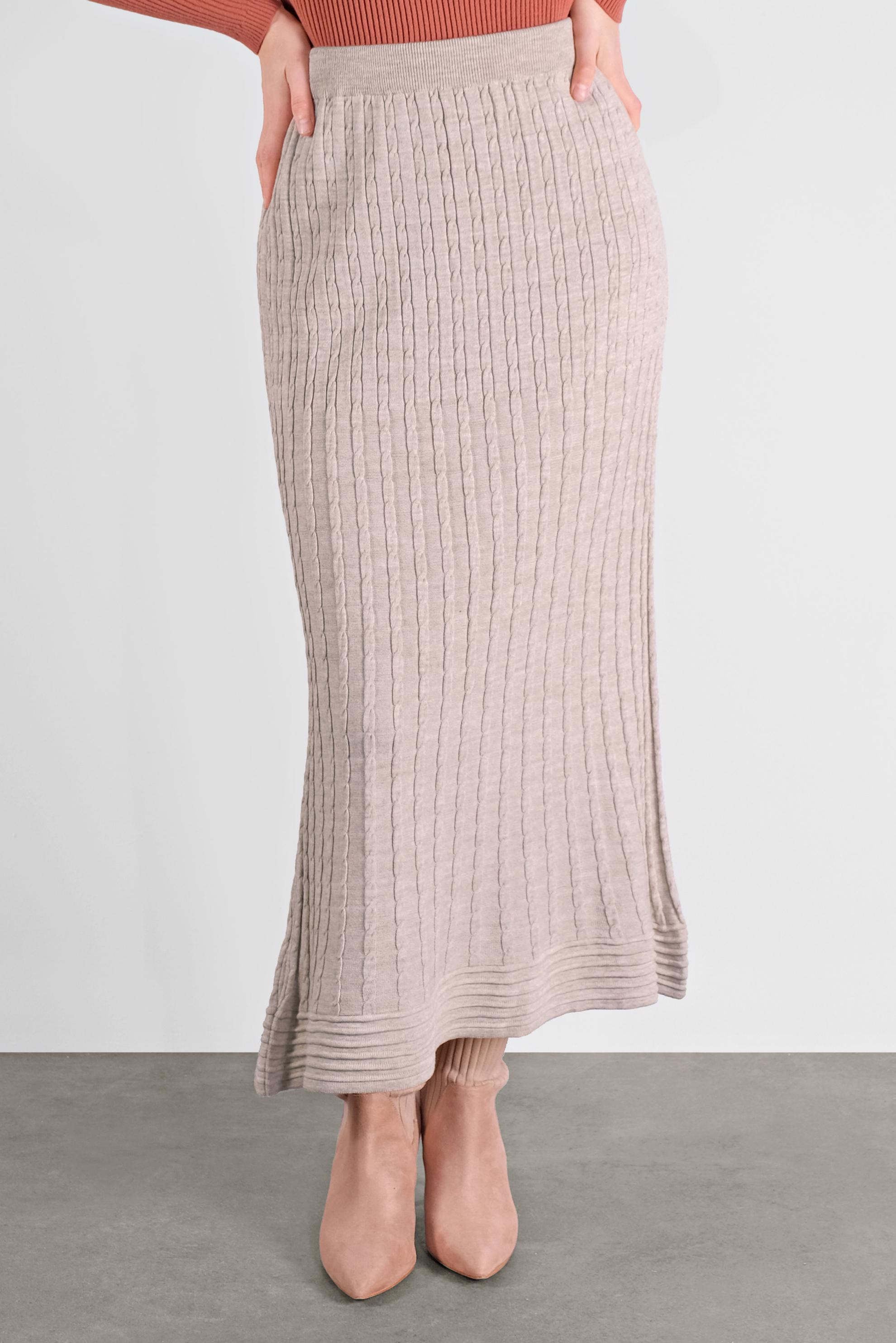 Tesettür giyim BEJ ÖRGÜ DESENLİ TRİKO ETEK 60103 