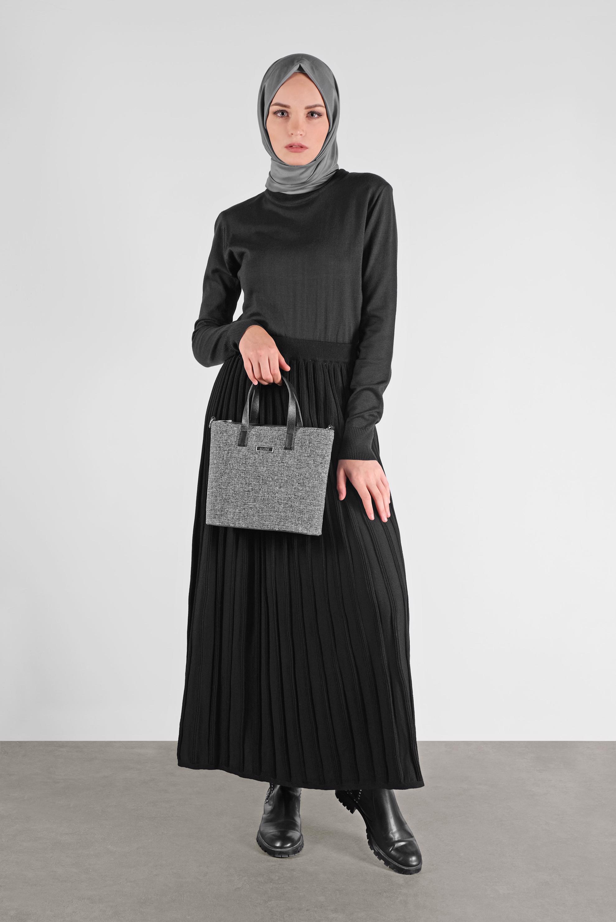 Tesettür giyim SİYAH FİTİLLİ TRİKO ETEK  60104 