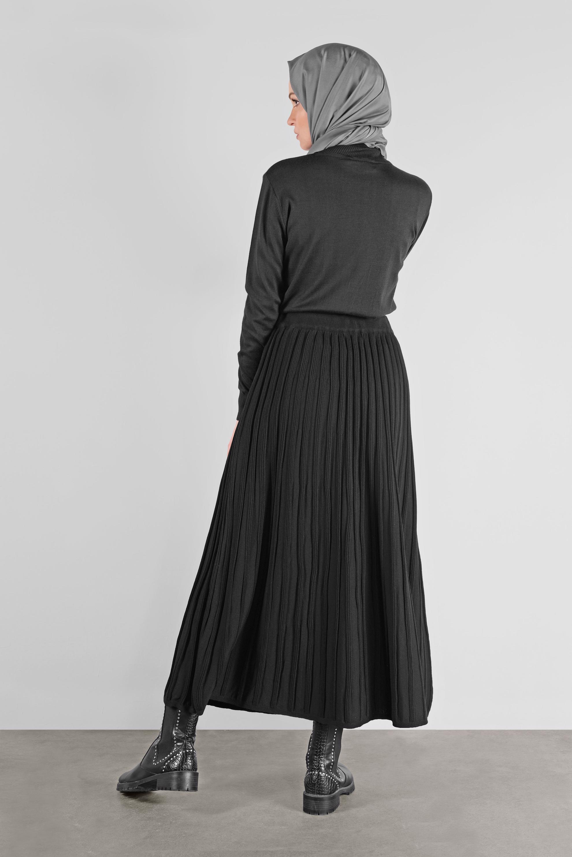 Tesettür giyim SİYAH FİTİLLİ TRİKO ETEK  60104 