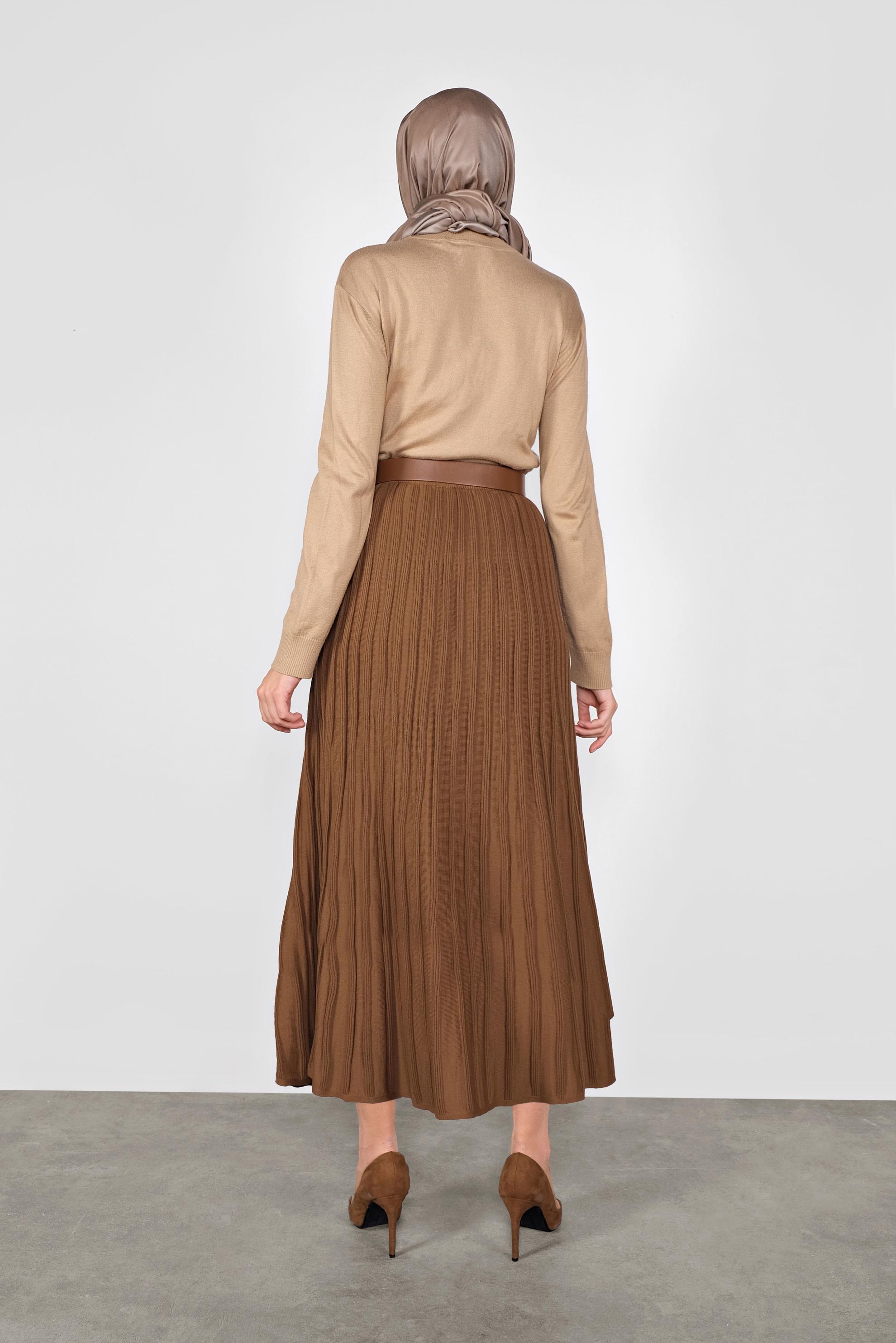 Tesettür giyim KAHVE FİTİLLİ TRİKO ETEK  60104 