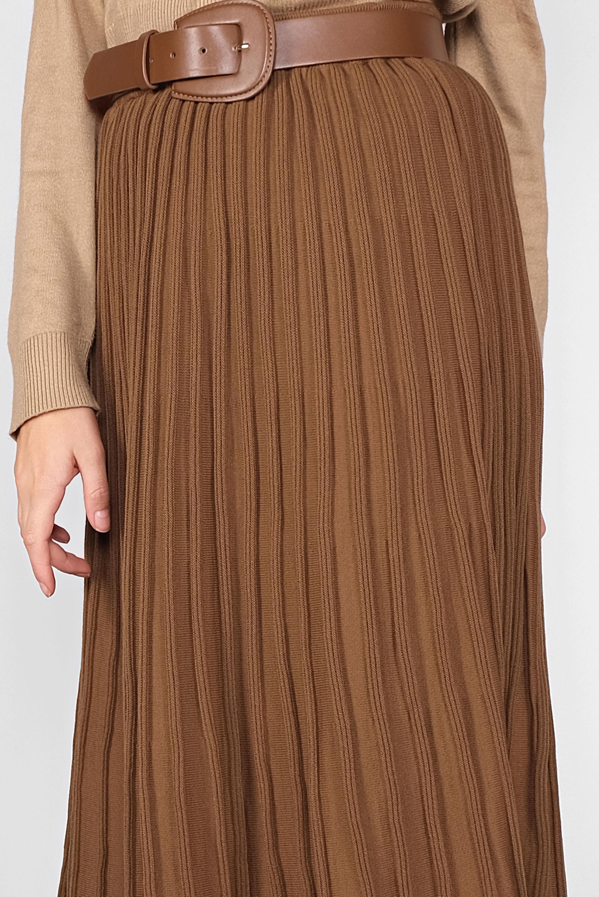 Tesettür giyim KAHVE FİTİLLİ TRİKO ETEK  60104 