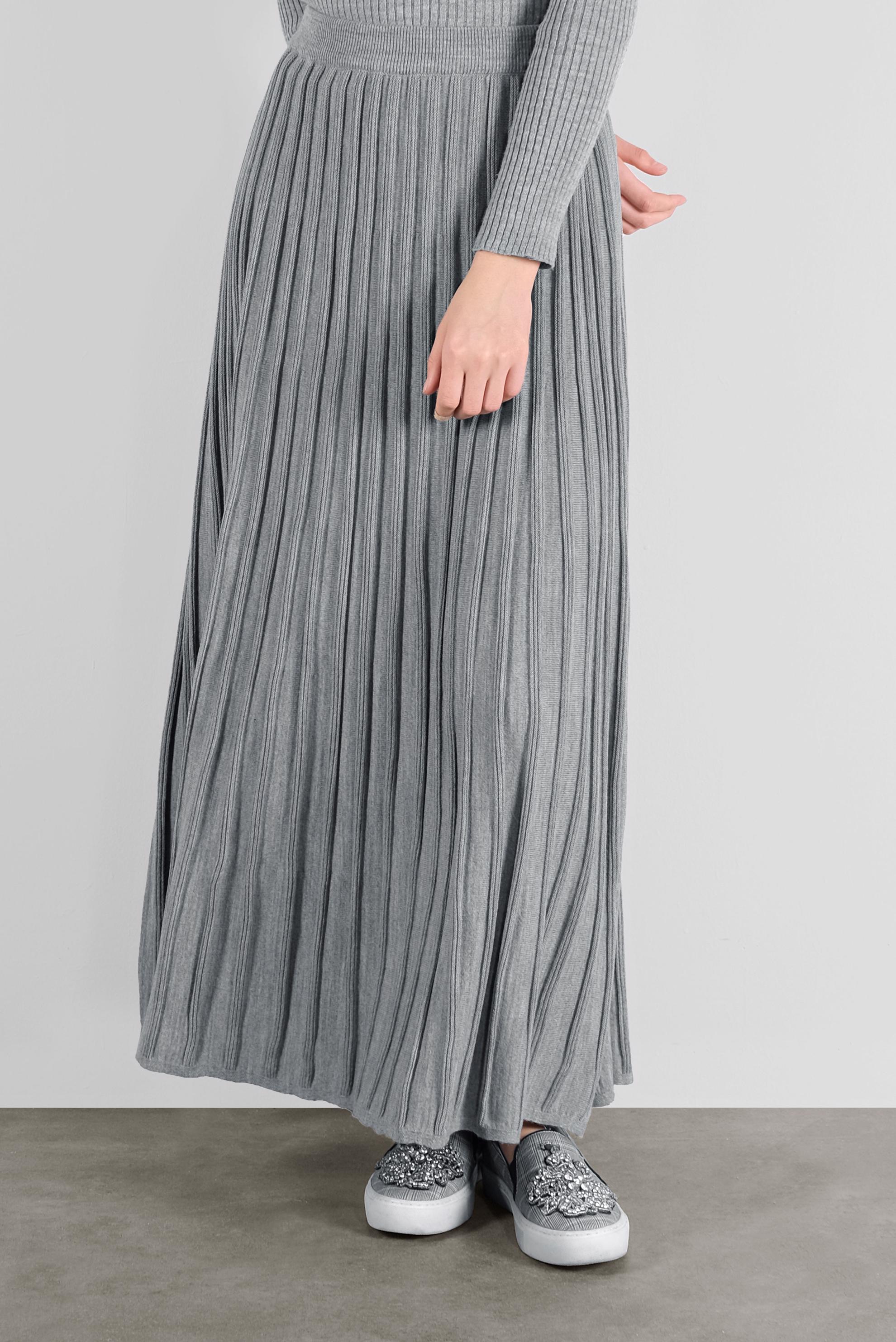 Tesettür giyim GRİ FİTİLLİ TRİKO ETEK  60104 