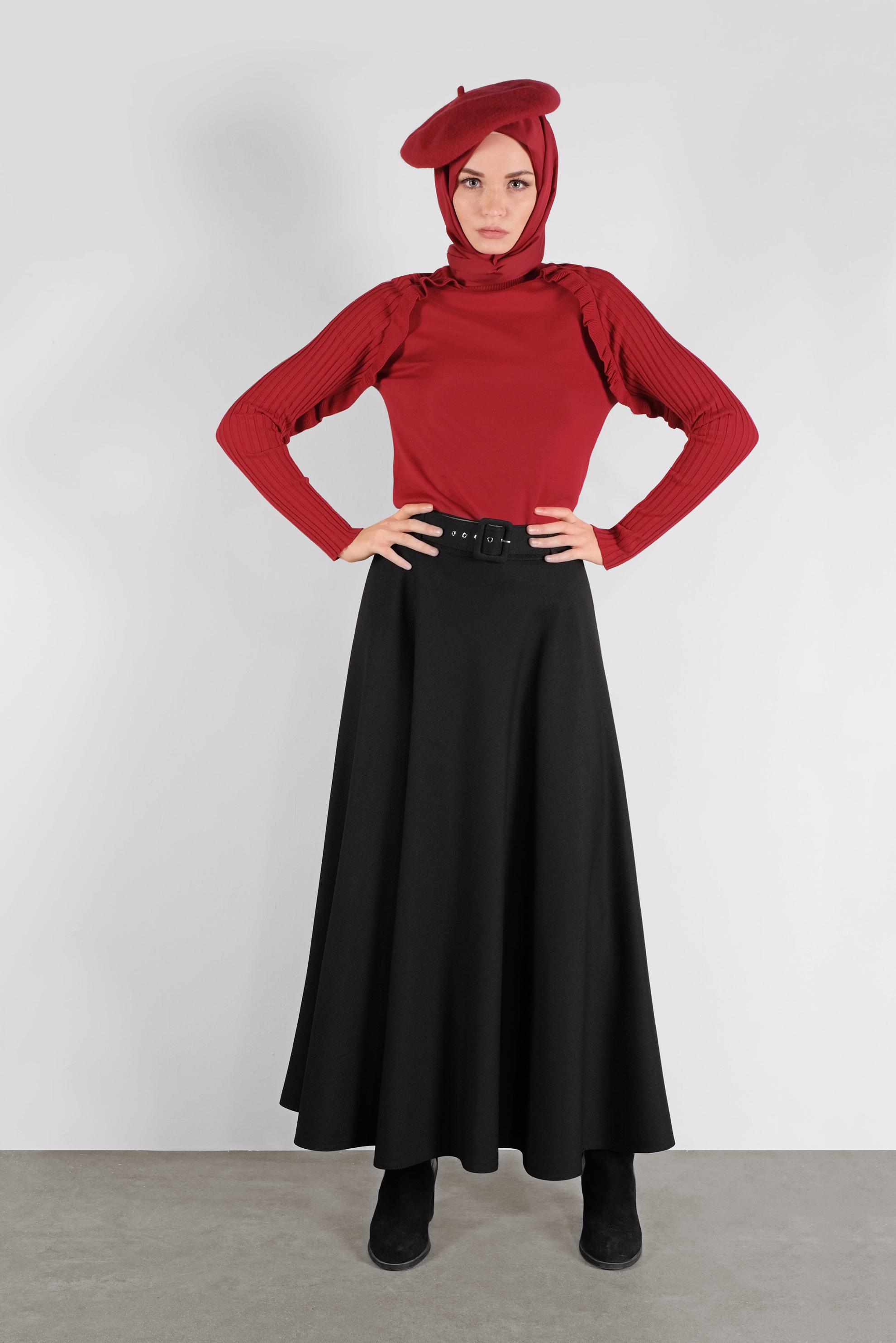 Tesettür giyim SİYAH GENİŞ KESİM ETEK 60105 